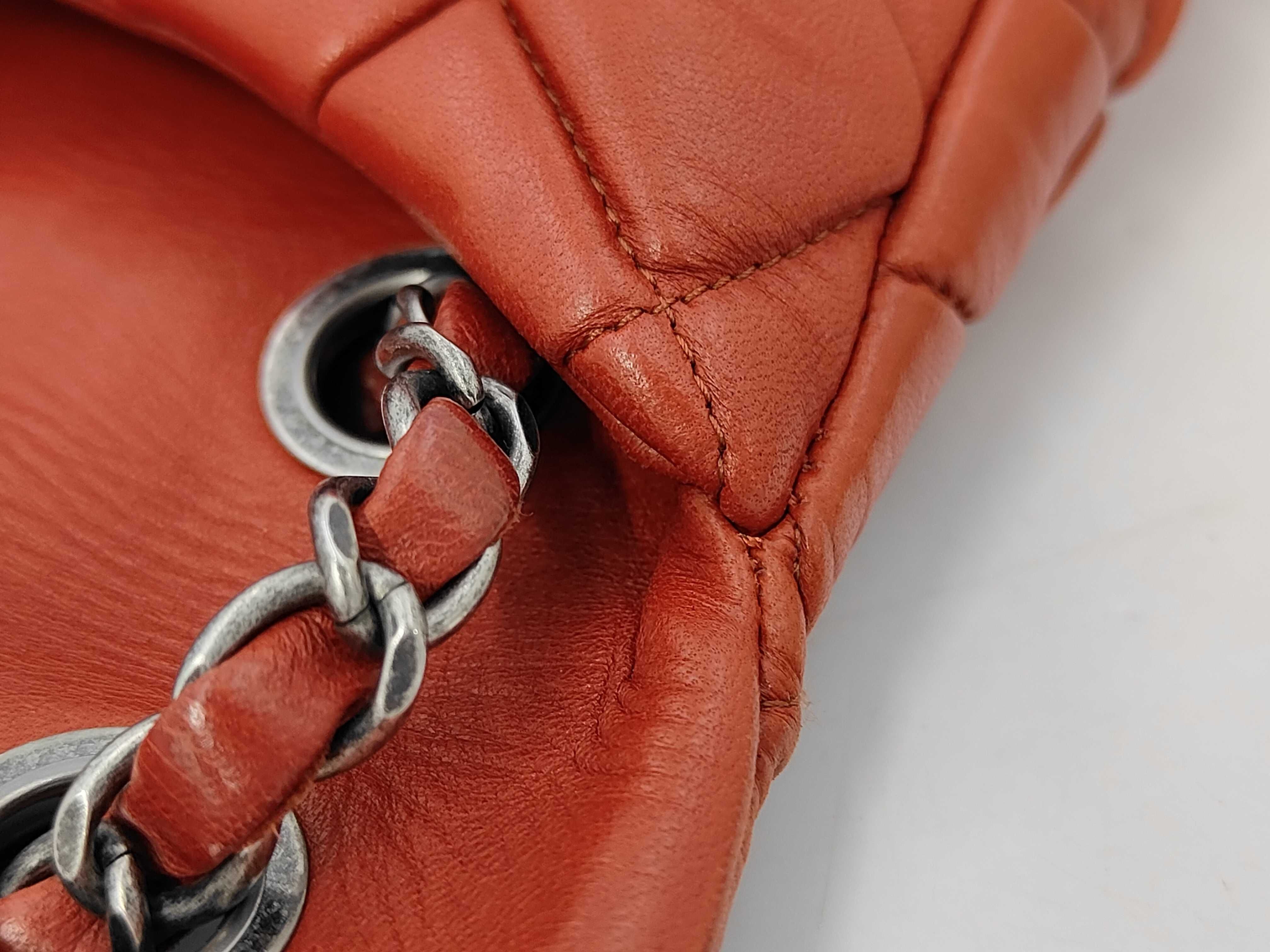 Lambskin Quilted Chain Shoulder Bag, Orange — view 13