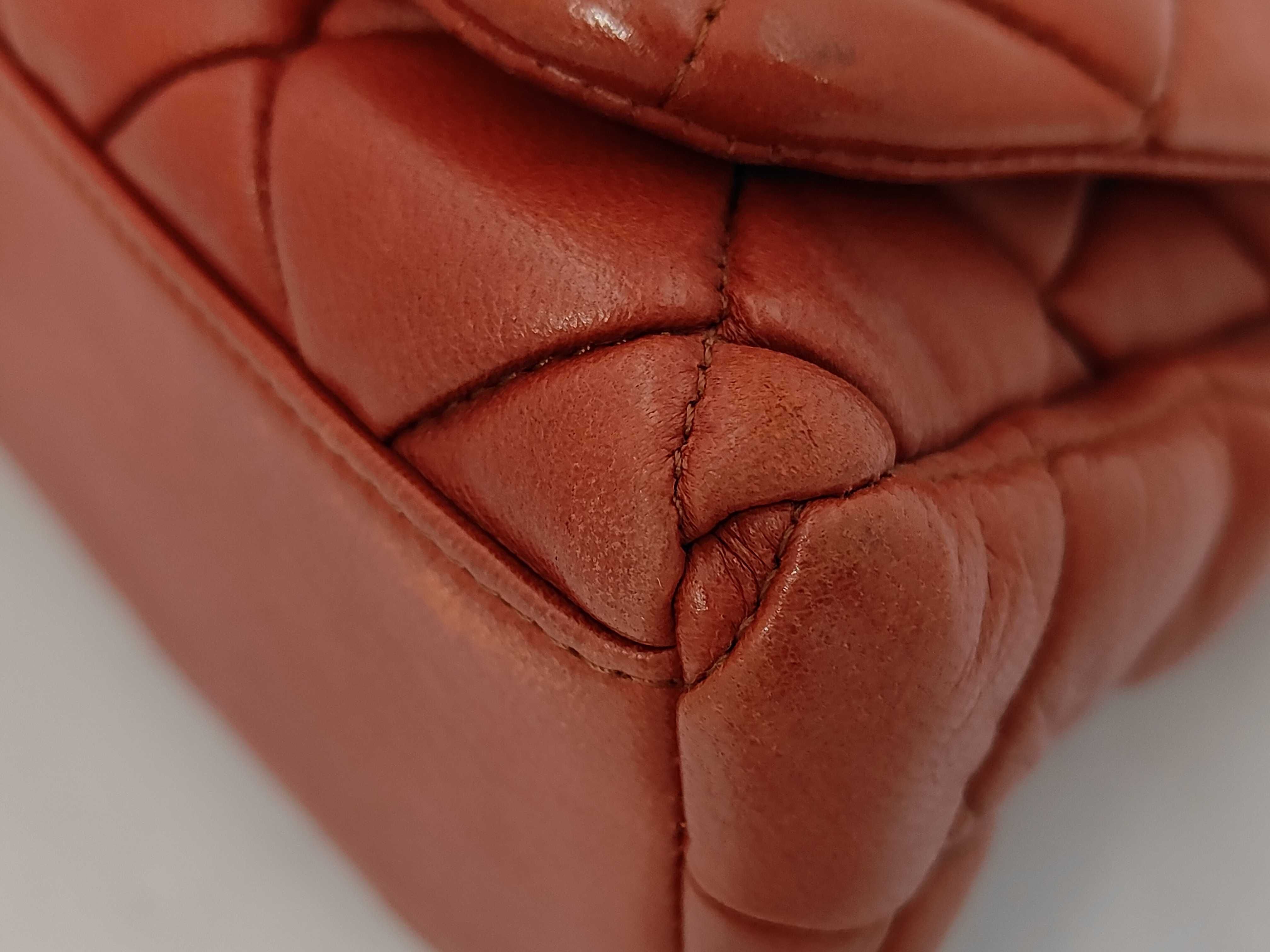 Lambskin Quilted Chain Shoulder Bag, Orange — view 3