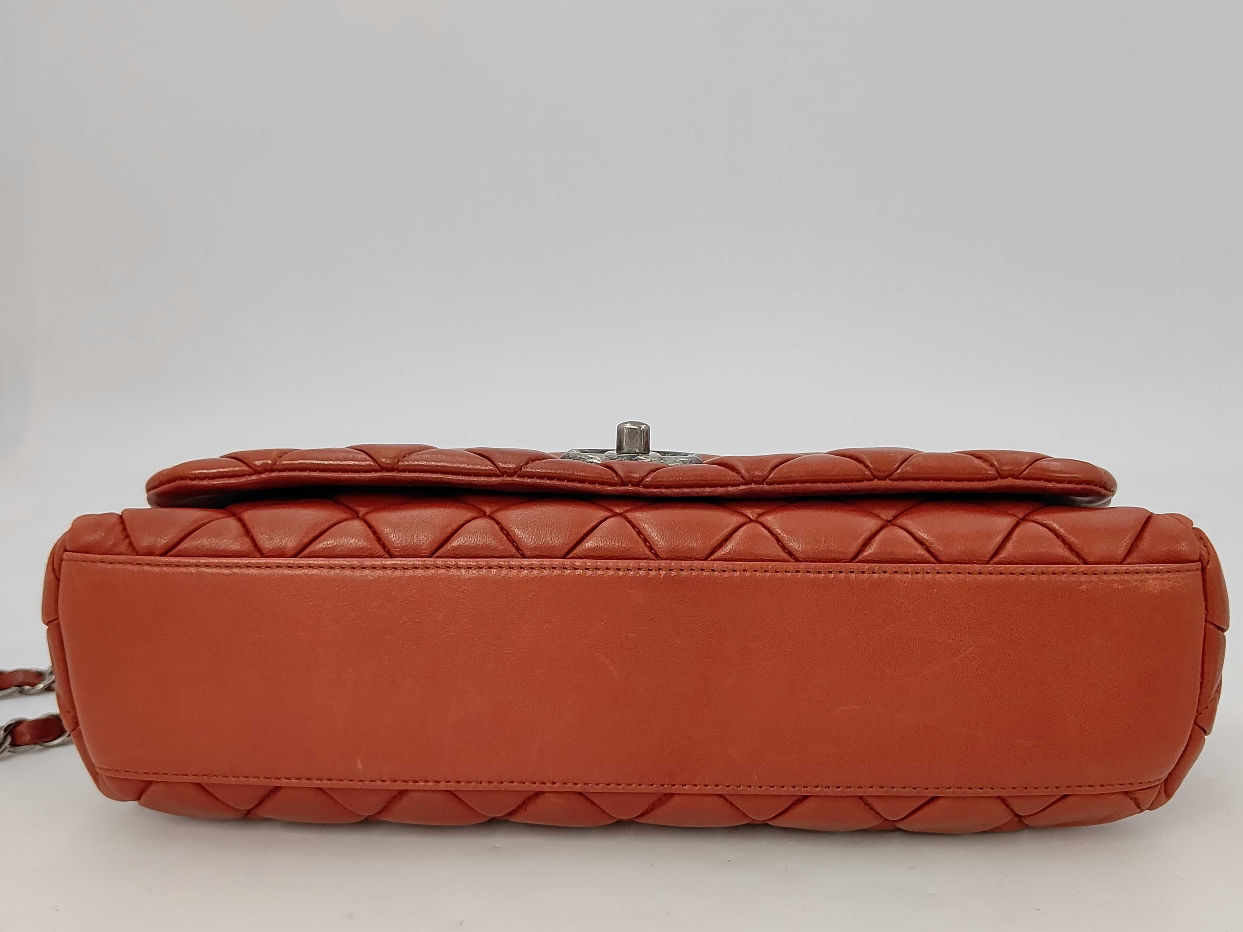 Lambskin Quilted Chain Shoulder Bag, Orange — view 4