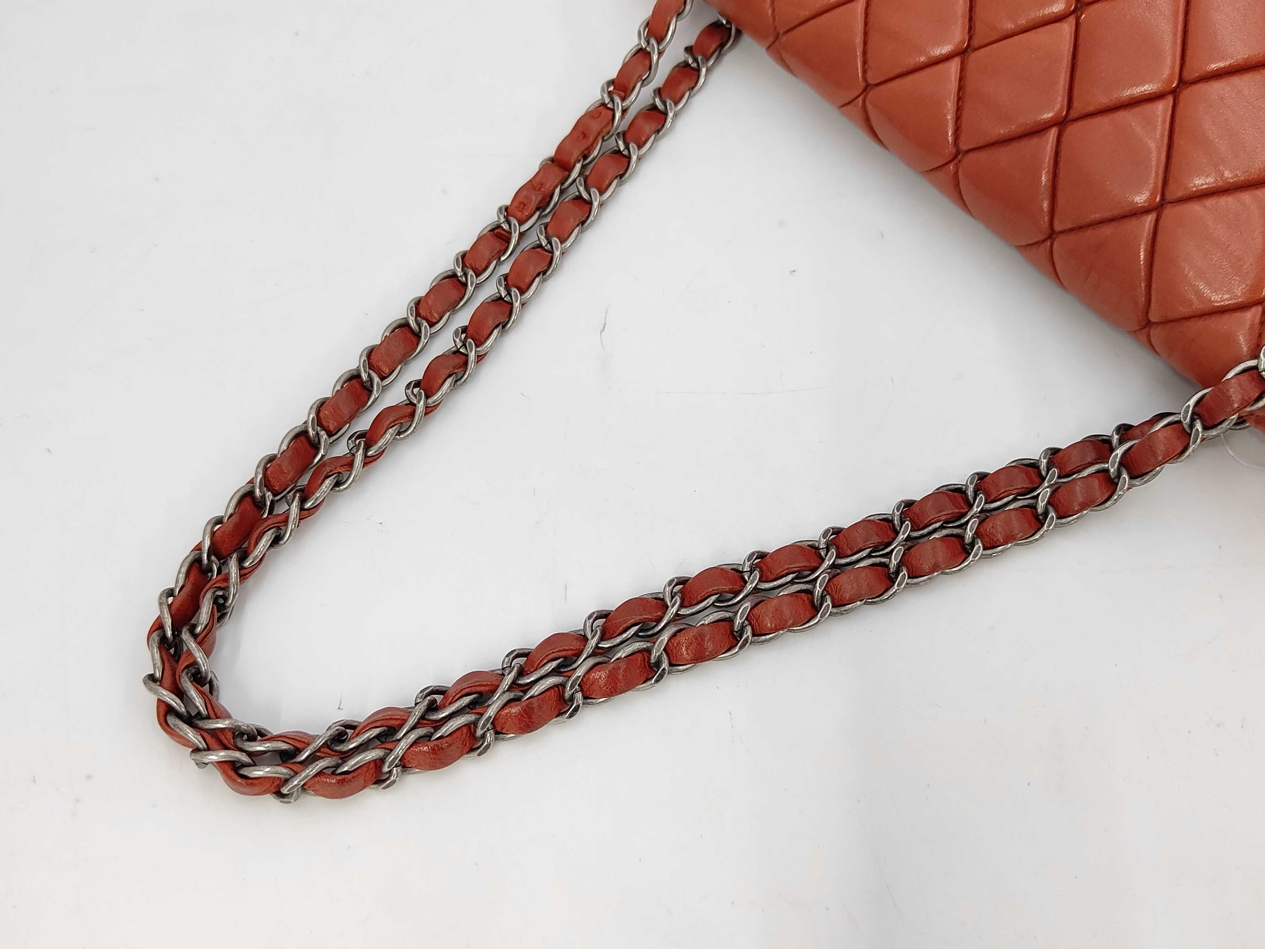 Lambskin Quilted Chain Shoulder Bag, Orange — view 5
