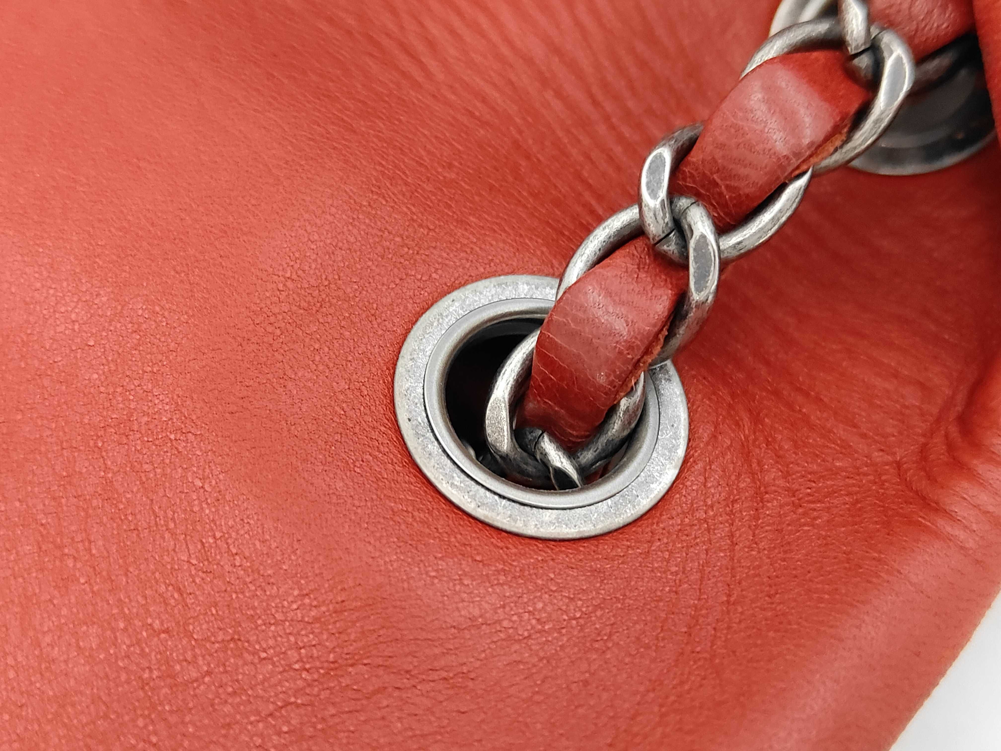 Lambskin Quilted Chain Shoulder Bag, Orange — view 7