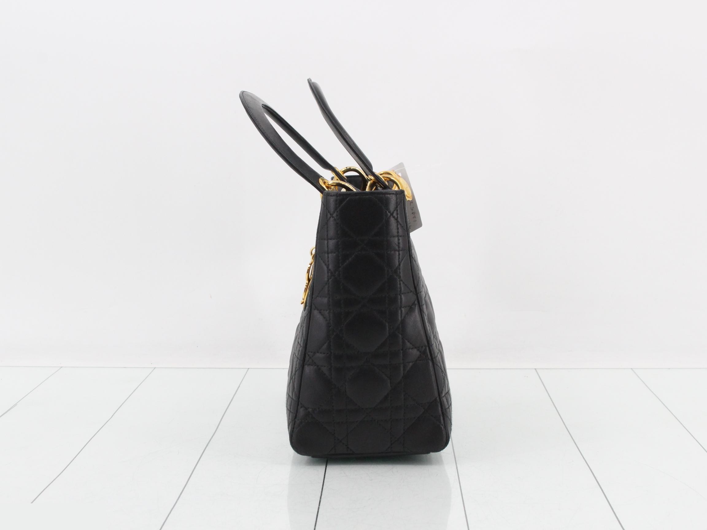 Lady Dior Cannage 2-Way Black Leather Shoulder Handbag — view 3