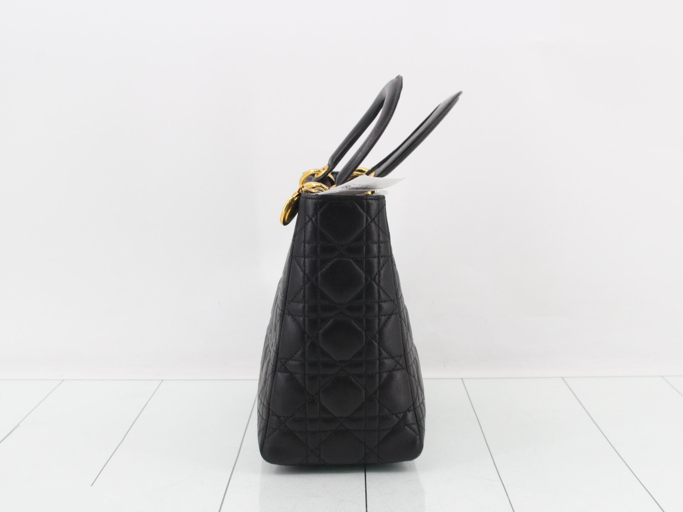 Lady Dior Cannage 2-Way Black Leather Shoulder Handbag — view 4