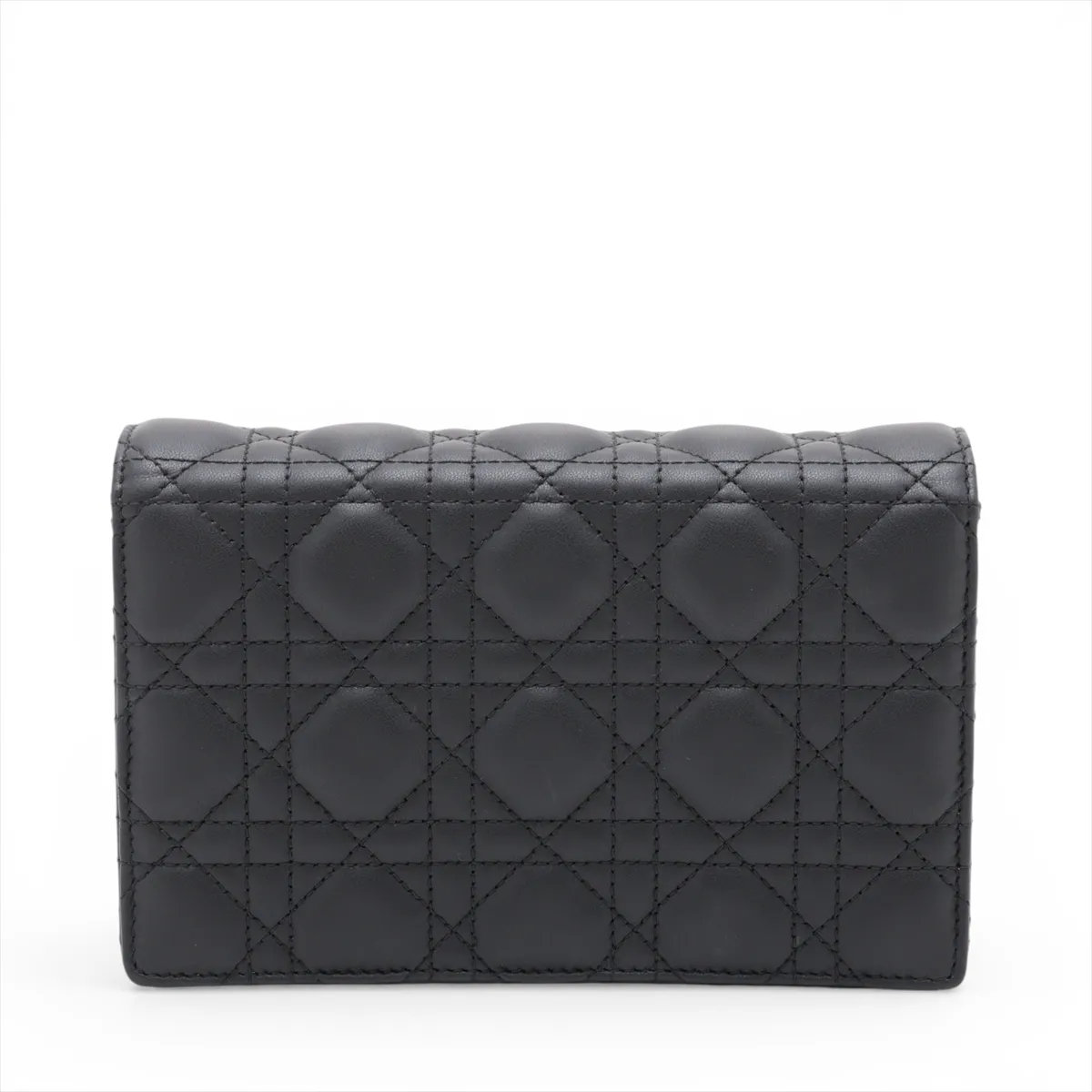 Cannage Daily Chain Pouch Leather Chain Wallet Black — view 2