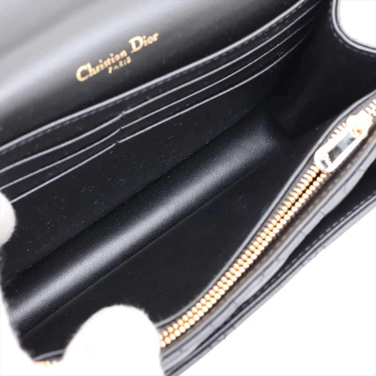 Cannage Daily Chain Pouch Leather Chain Wallet Black — view 6