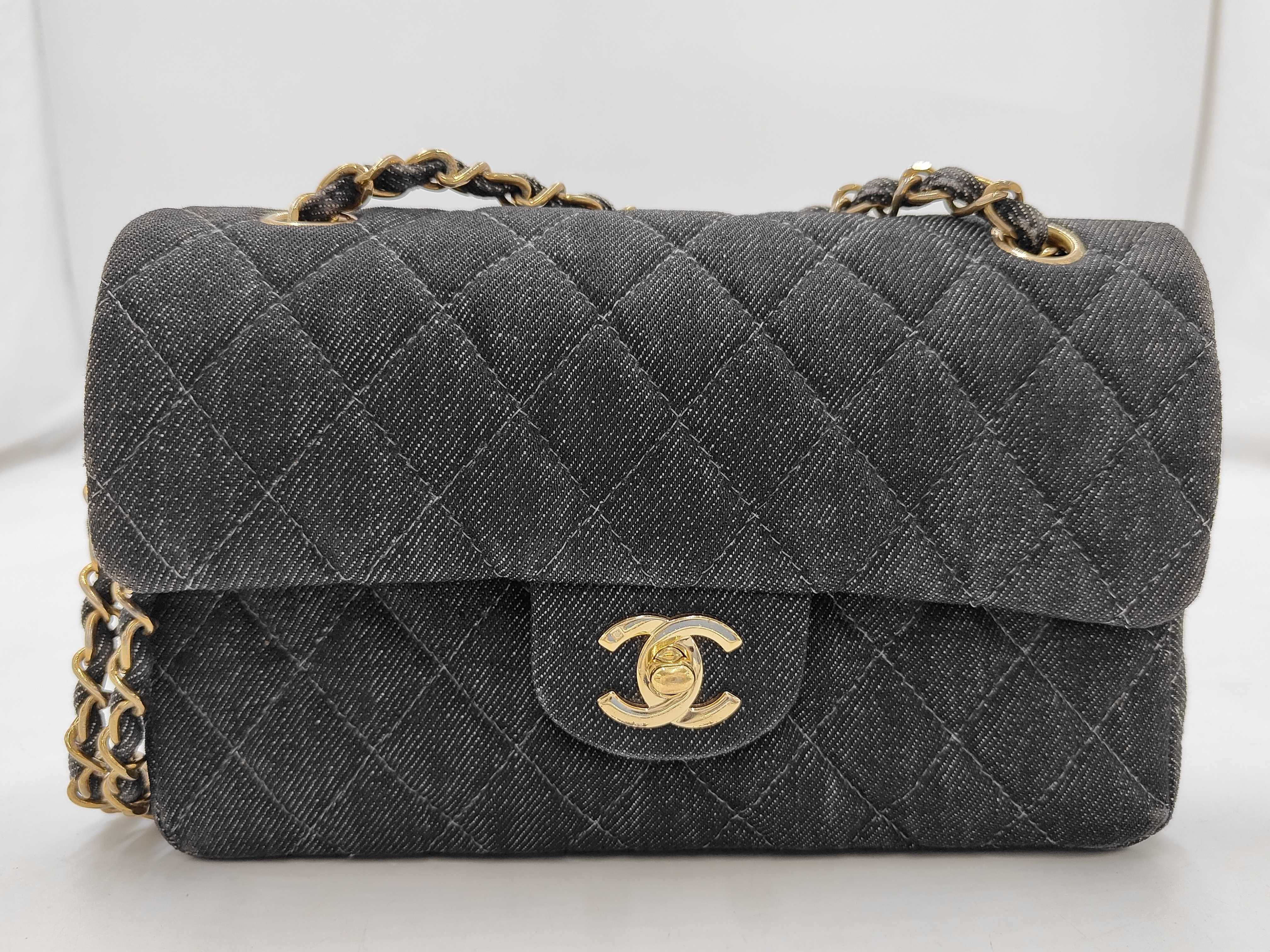 Double Flap Denim Black Shoulder Bag #5