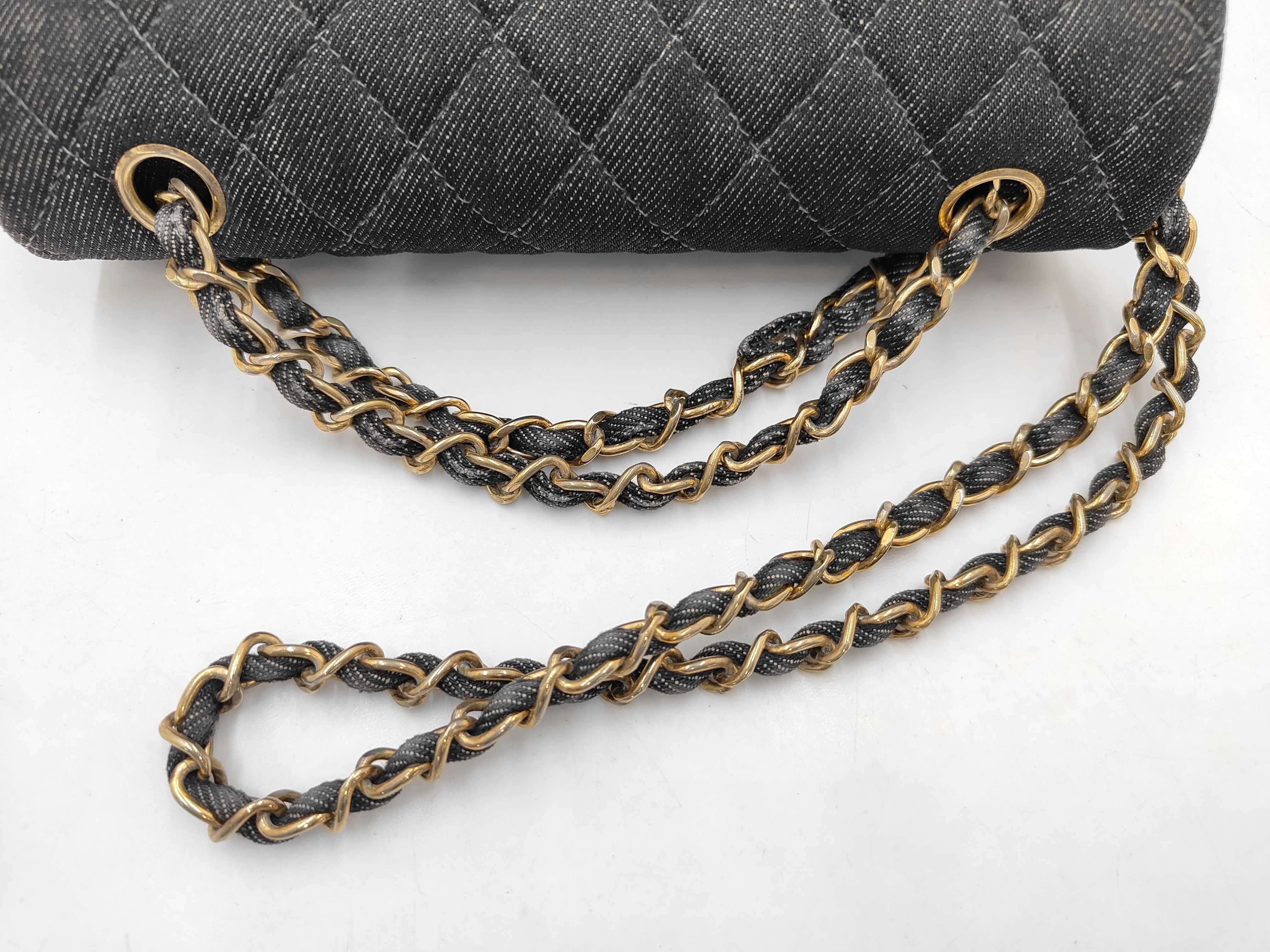 Double Flap Denim Black Shoulder Bag #5 — view 5