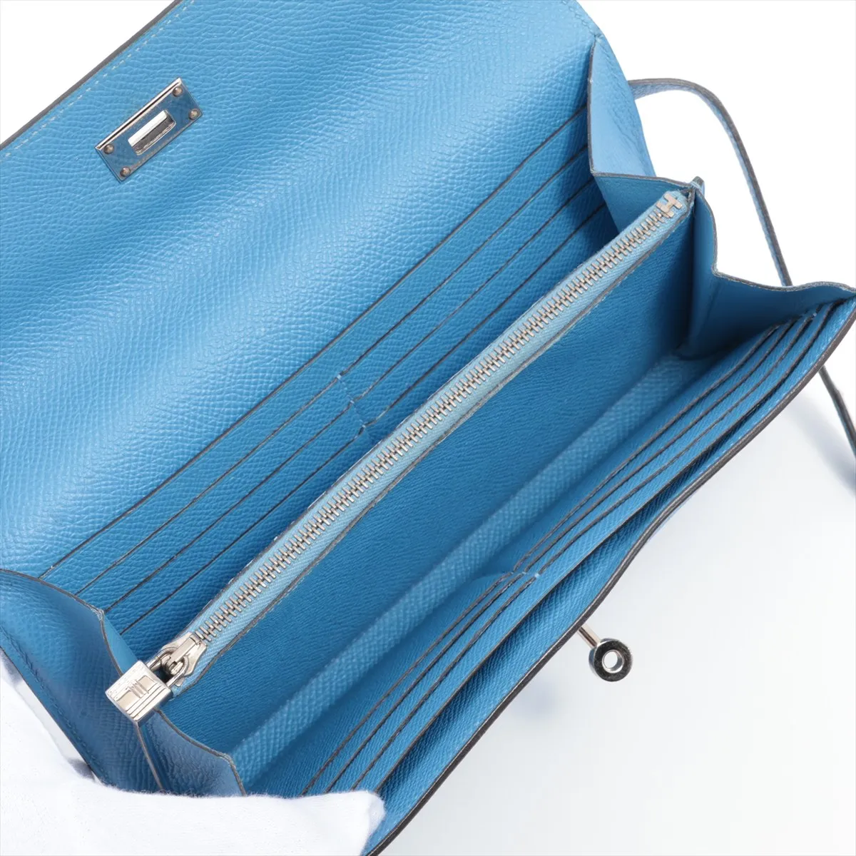 Kelly Wallet, Veau Epsom Leather, Long Wallet, Blue, Silver Hardware, T: 2015 — view 4
