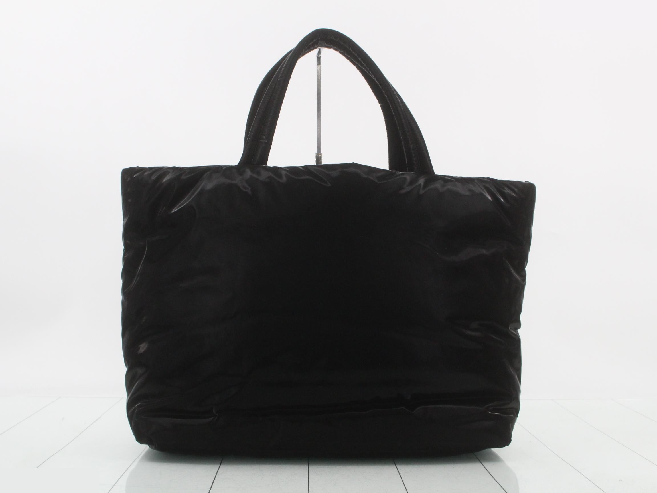 Wide puffer tote bag, YSL logo, black — view 2