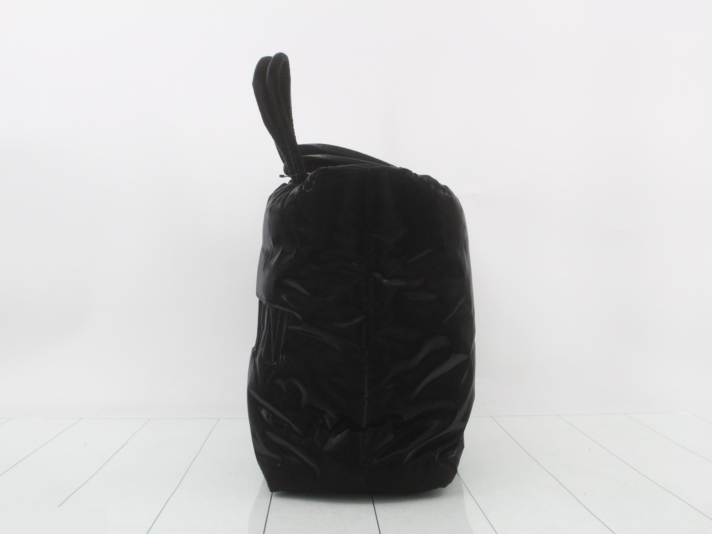 Wide puffer tote bag, YSL logo, black — view 3