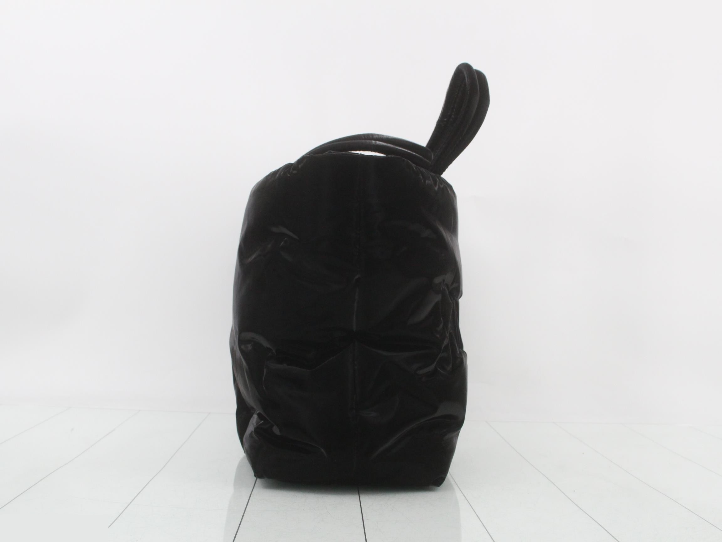 Wide puffer tote bag, YSL logo, black — view 4