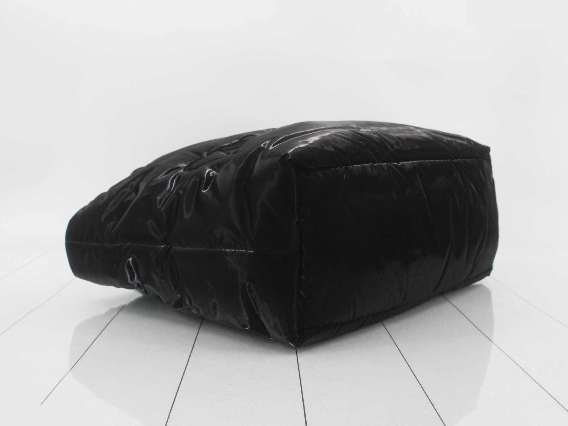 Wide puffer tote bag, YSL logo, black — view 5