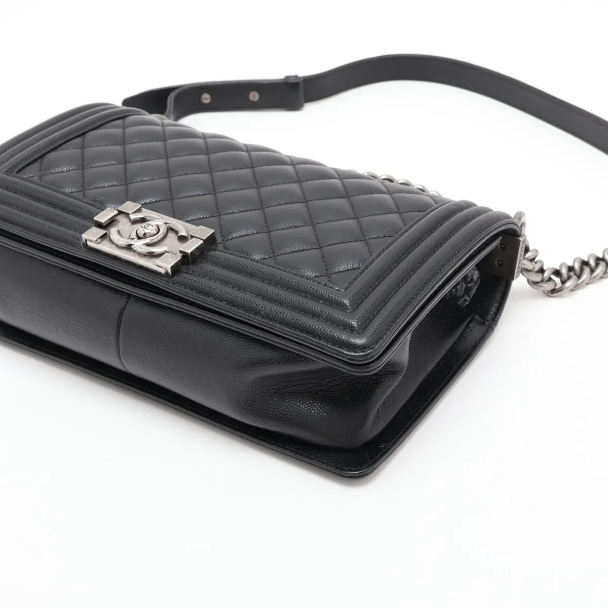 Boy Chanel 25 Caviar Skin Chain Shoulder Bag, Black with Gunmetal Hardware, NHTGKGA0, Random Plate, A67086 — view 3