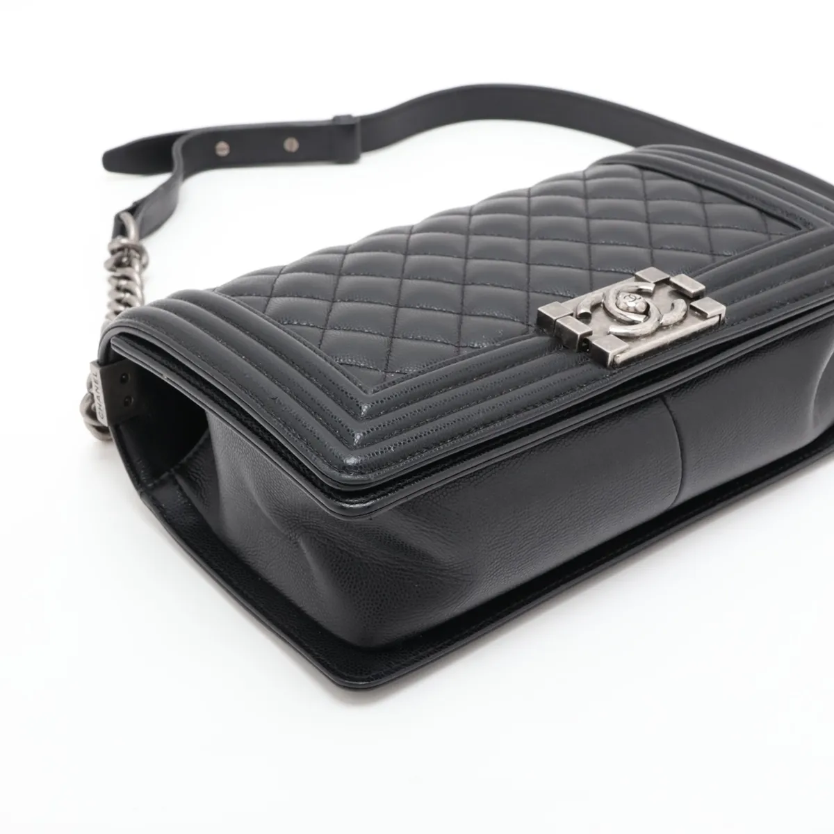 Boy Chanel 25 Caviar Skin Chain Shoulder Bag, Black with Gunmetal Hardware, NHTGKGA0, Random Plate, A67086 — view 4