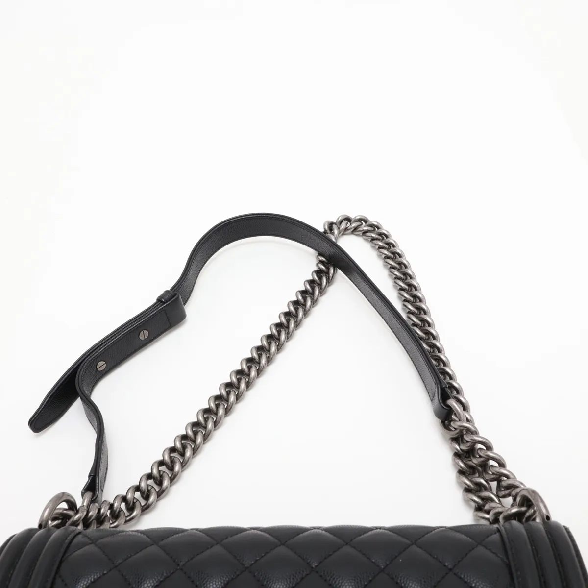 Boy Chanel 25 Caviar Skin Chain Shoulder Bag, Black with Gunmetal Hardware, NHTGKGA0, Random Plate, A67086 — view 6