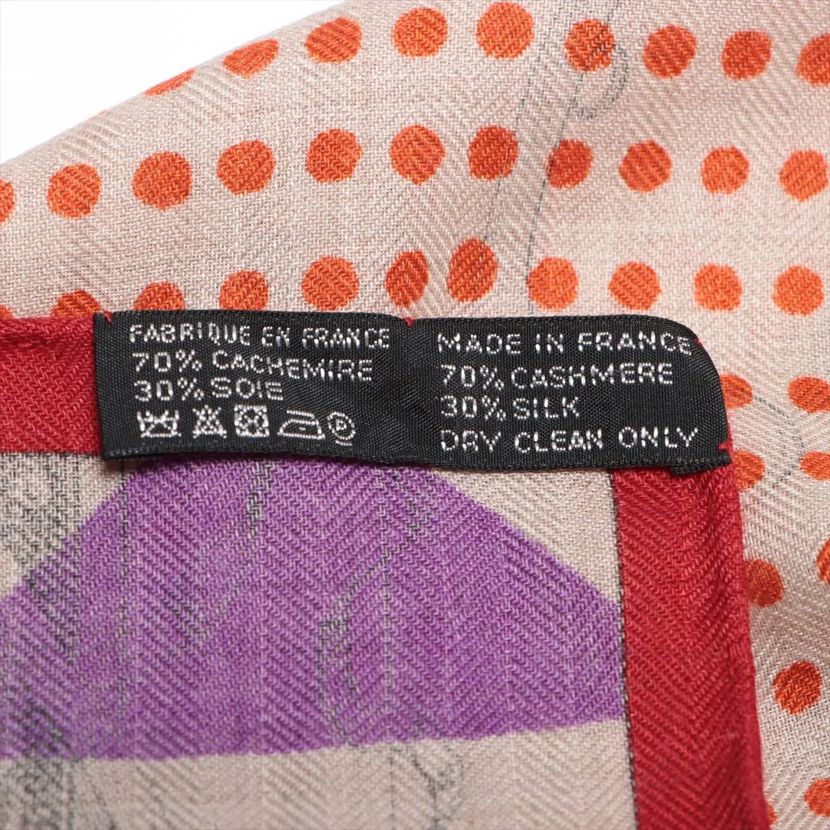 Hermès Carre Geant "Manufacturing Workshop of Buckles" scarf, cashmere x silk, multicolor, some wear, snags, pilling. — view 7