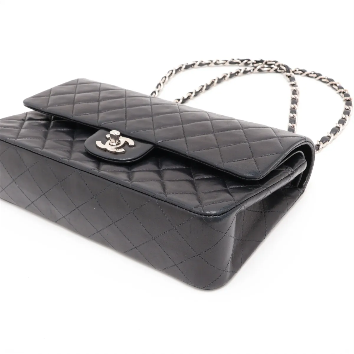 Matelassé 25 Lambskin Double Flap Double Chain Bag, Black with Silver Hardware, 6732195, Series 6, A01112 — view 3