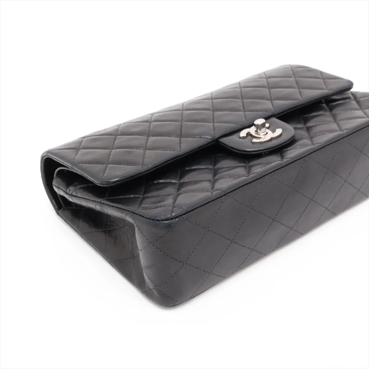 Matelassé 25 Lambskin Double Flap Double Chain Bag, Black with Silver Hardware, 6732195, Series 6, A01112 — view 4