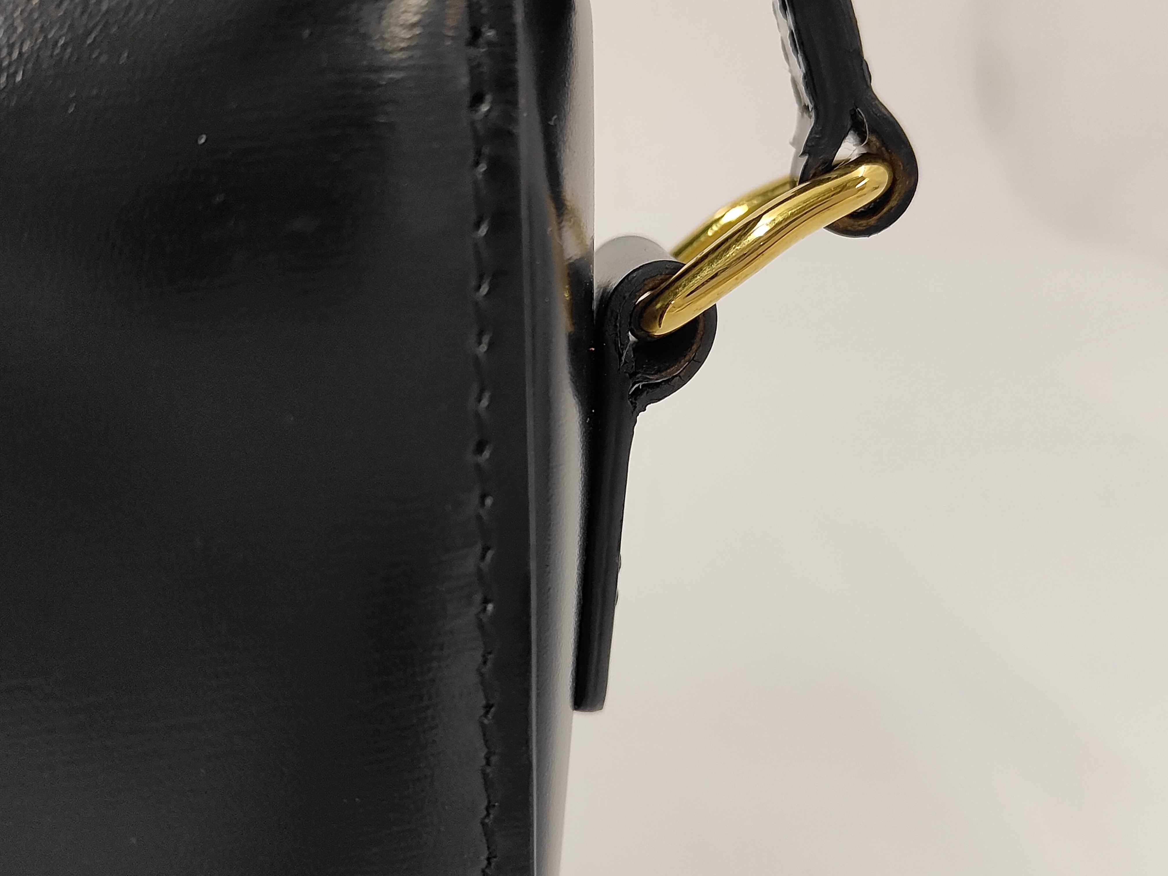 Triomphe Calf Leather Shoulder Bag, Black with Gold Hardware — view 3