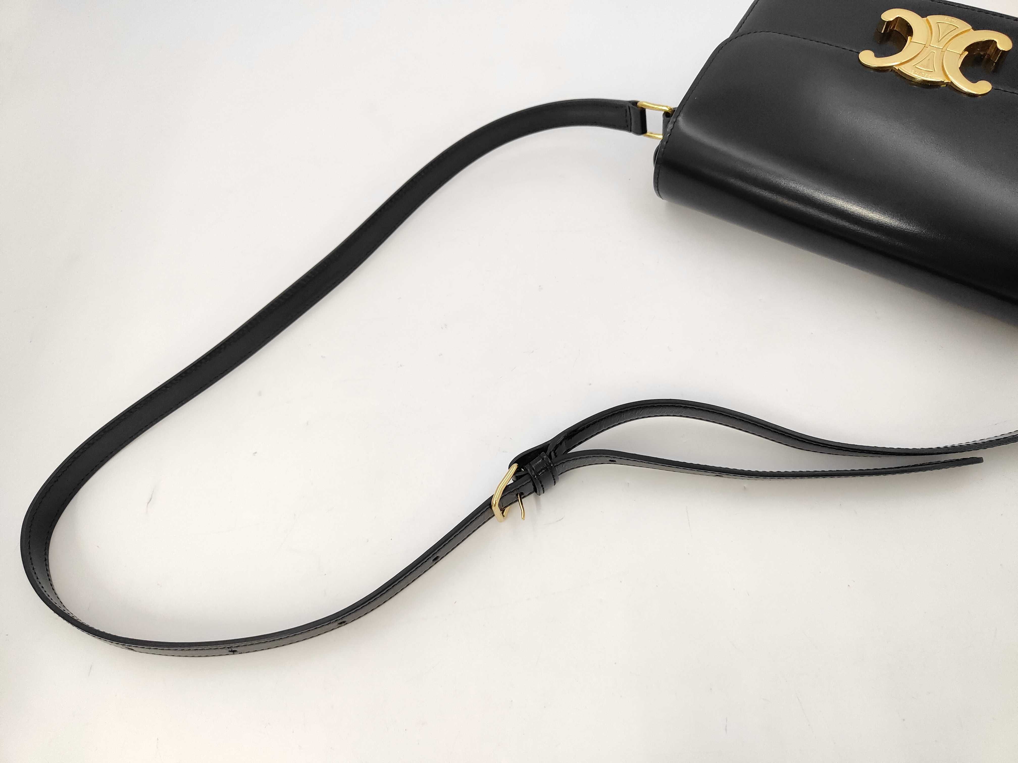 Triomphe Calf Leather Shoulder Bag, Black with Gold Hardware — view 4