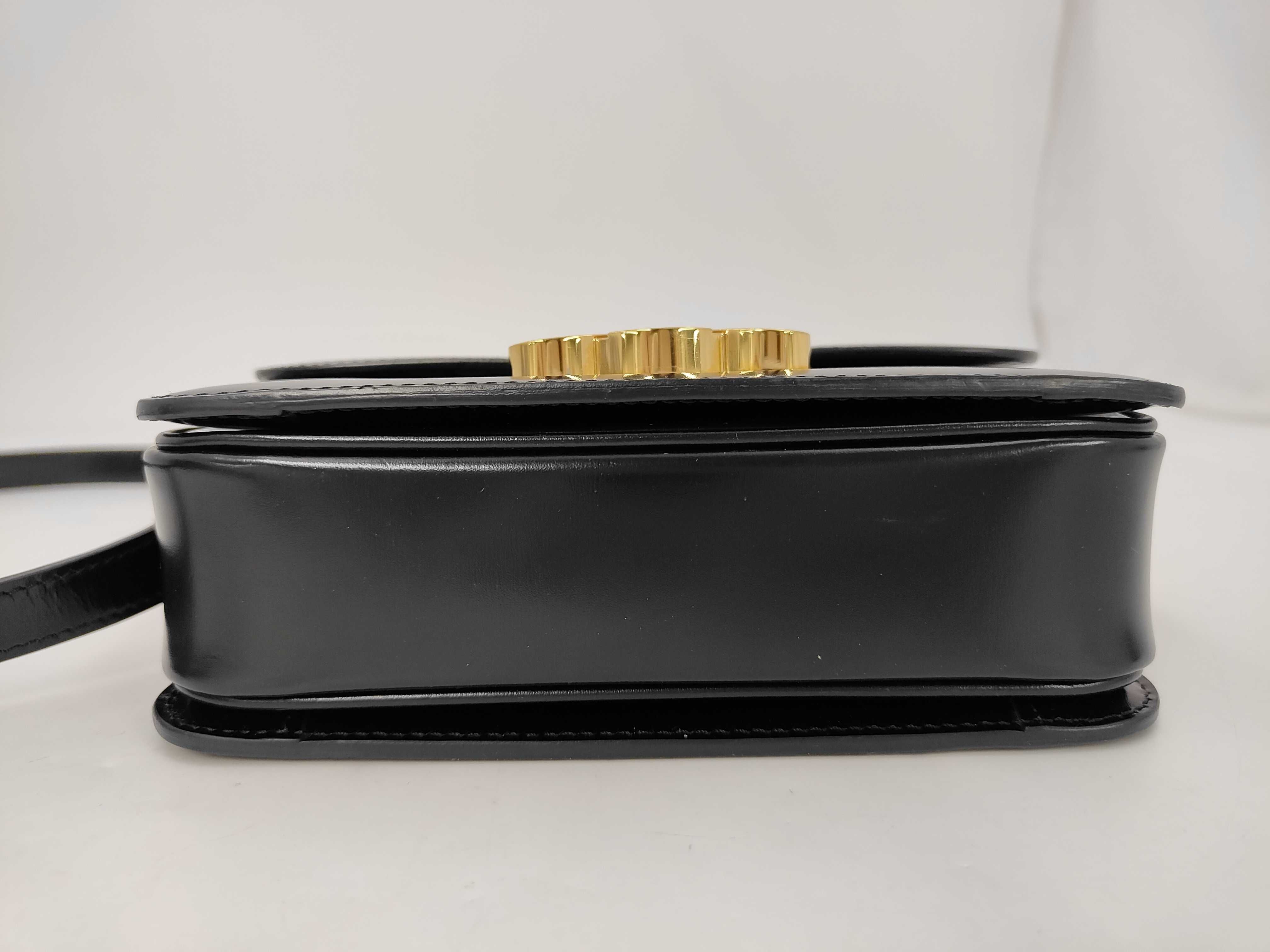 Triomphe Calf Leather Shoulder Bag, Black with Gold Hardware — view 7