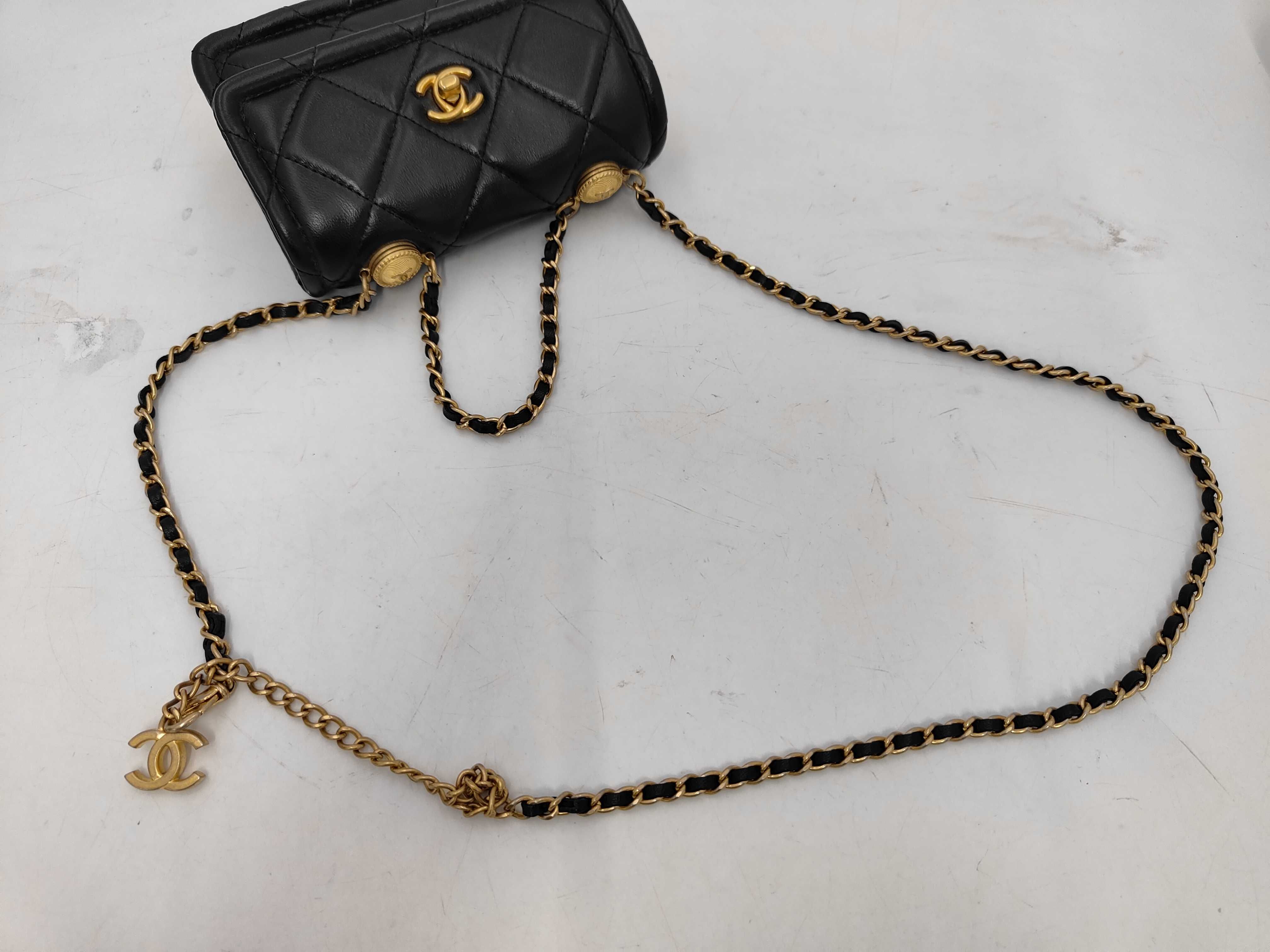 Mini Matelassé Chain Shoulder Bag, Black x White Bicolor, Lambskin, Gold Hardware, A92210 Bag — view 3