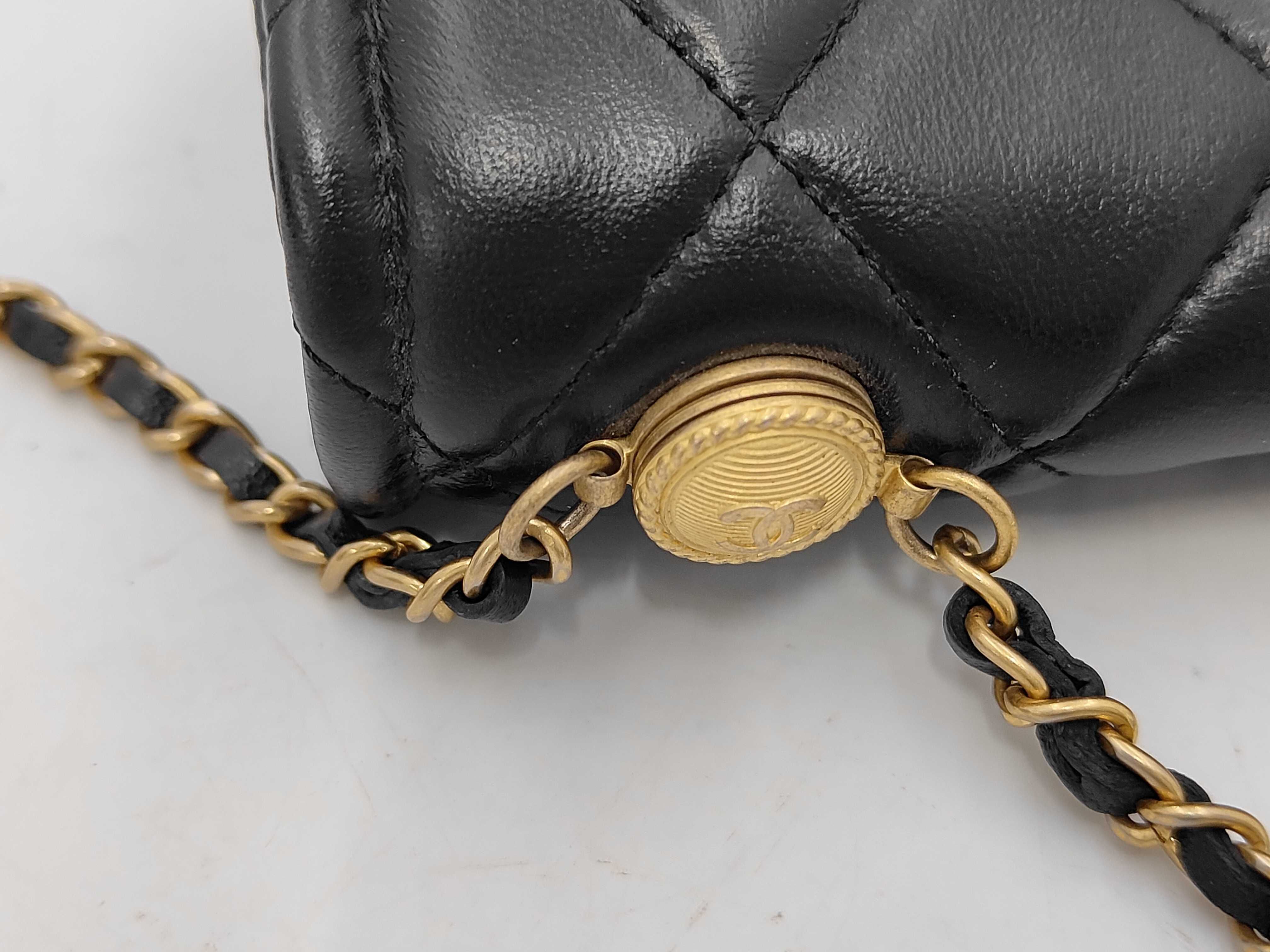 Mini Matelassé Chain Shoulder Bag, Black x White Bicolor, Lambskin, Gold Hardware, A92210 Bag — view 5