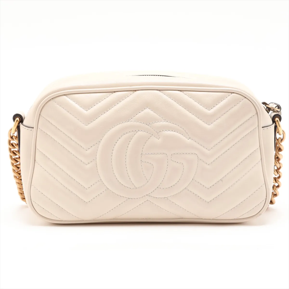 GG Marmont 447632 Leather Chain Shoulder Bag, White — view 2