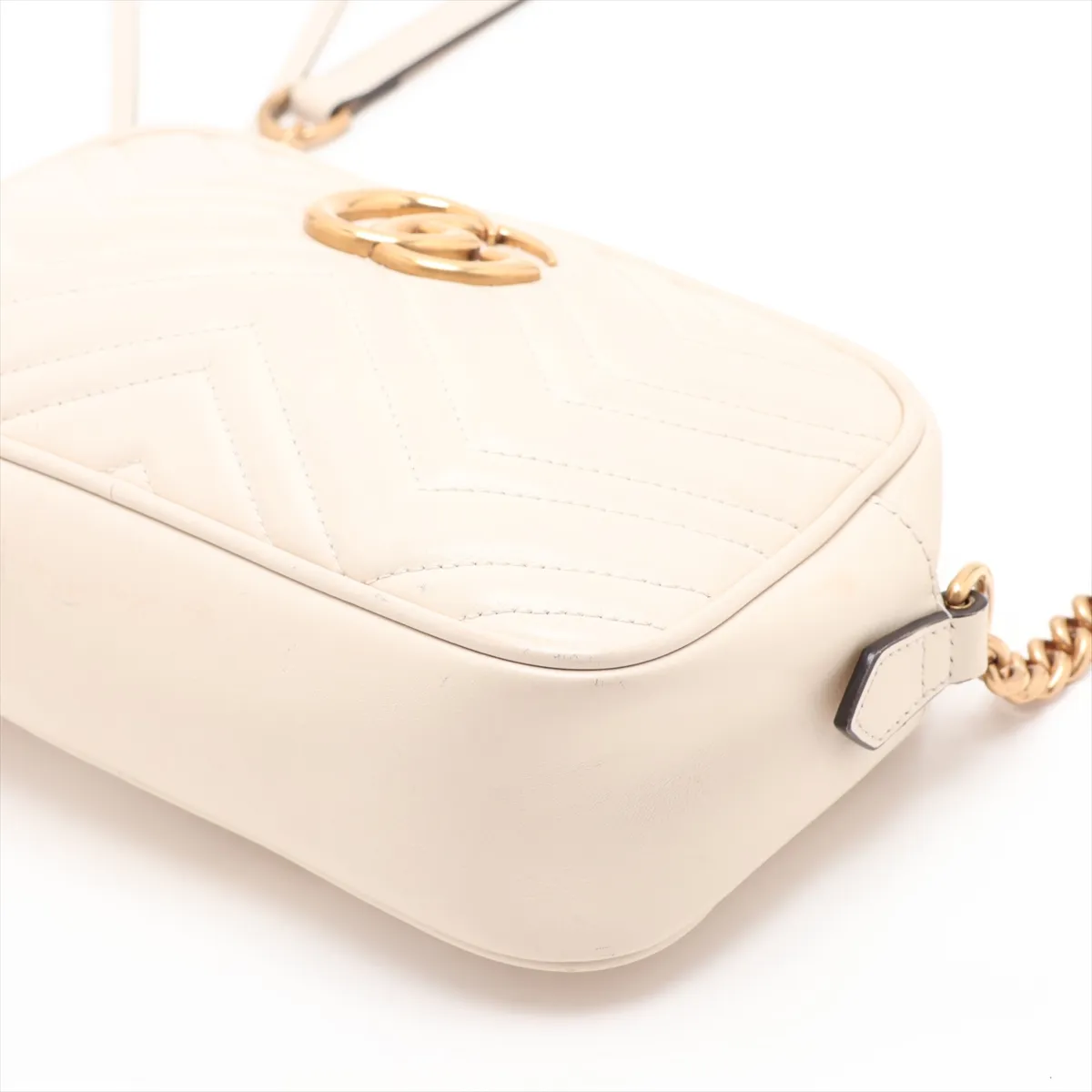 GG Marmont 447632 Leather Chain Shoulder Bag, White — view 3