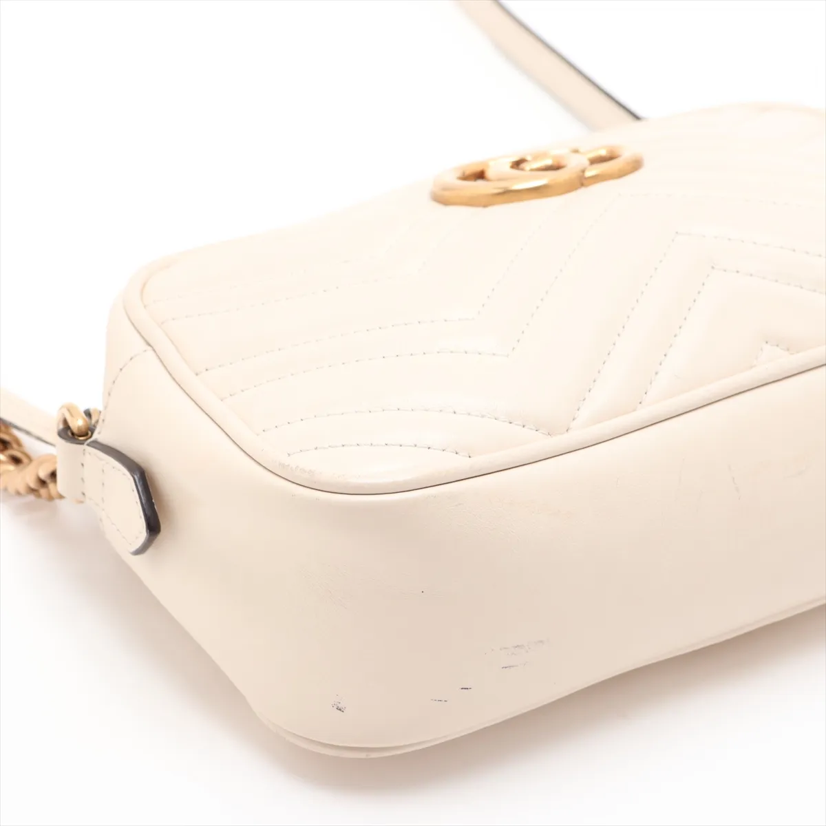 GG Marmont 447632 Leather Chain Shoulder Bag, White — view 4