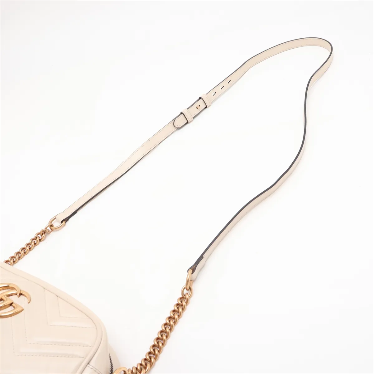 GG Marmont 447632 Leather Chain Shoulder Bag, White — view 5