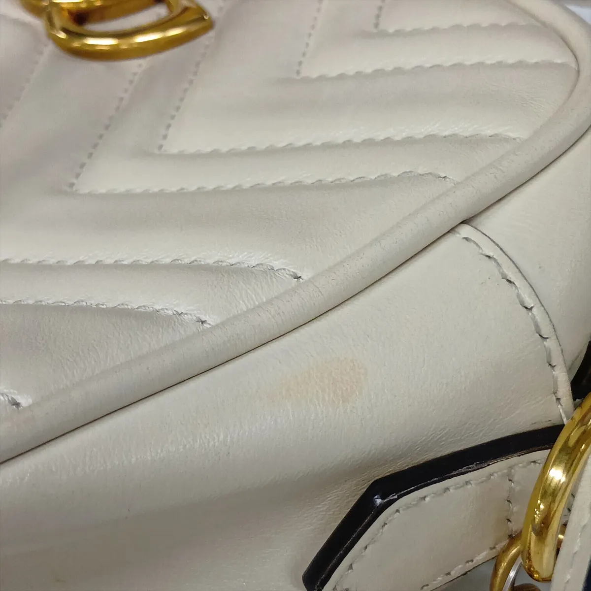GG Marmont 447632 Leather Chain Shoulder Bag, White — view 9