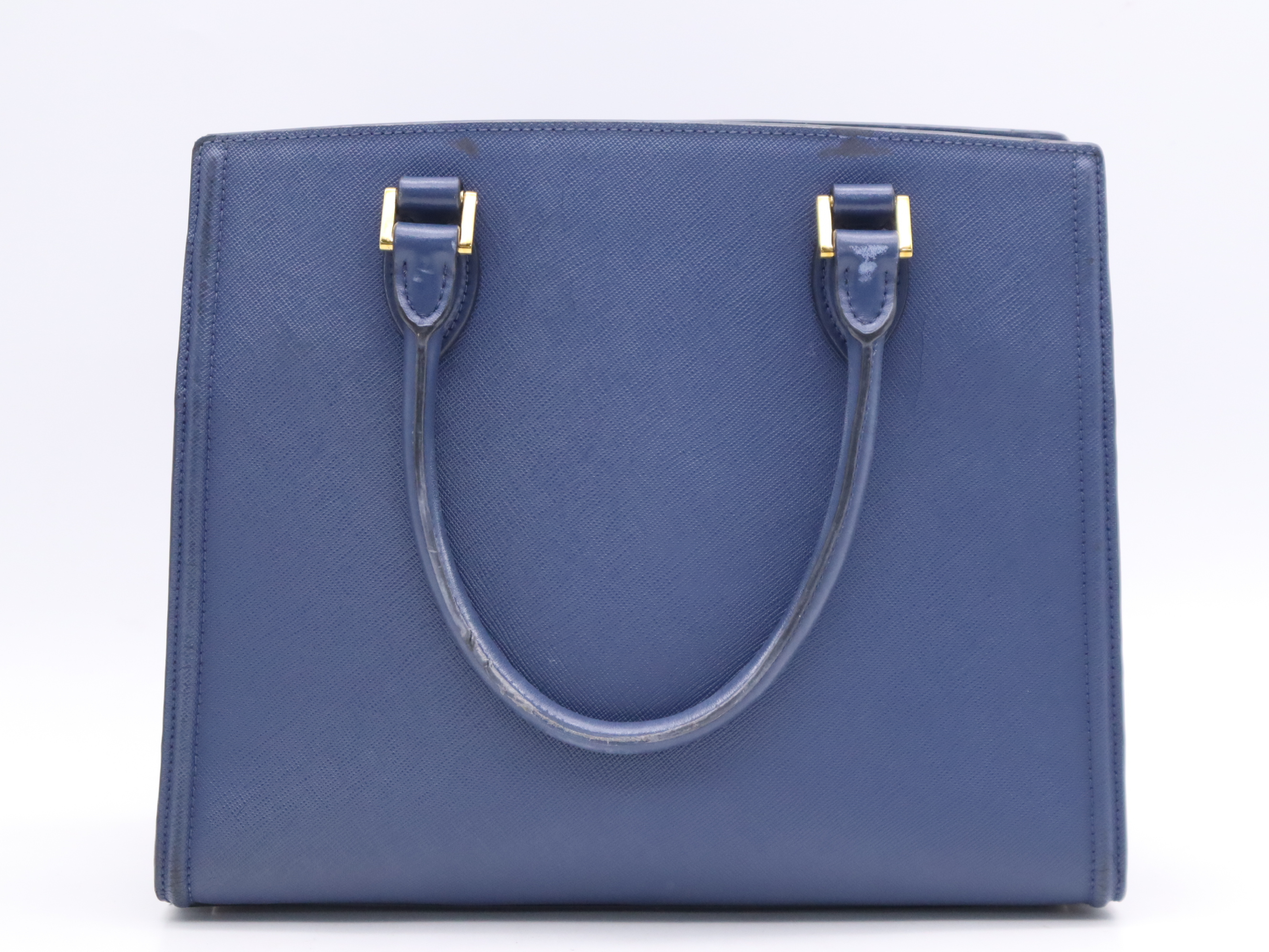 Leather 2-Way Tote Bag, Blue with Gold Hardware — view 2
