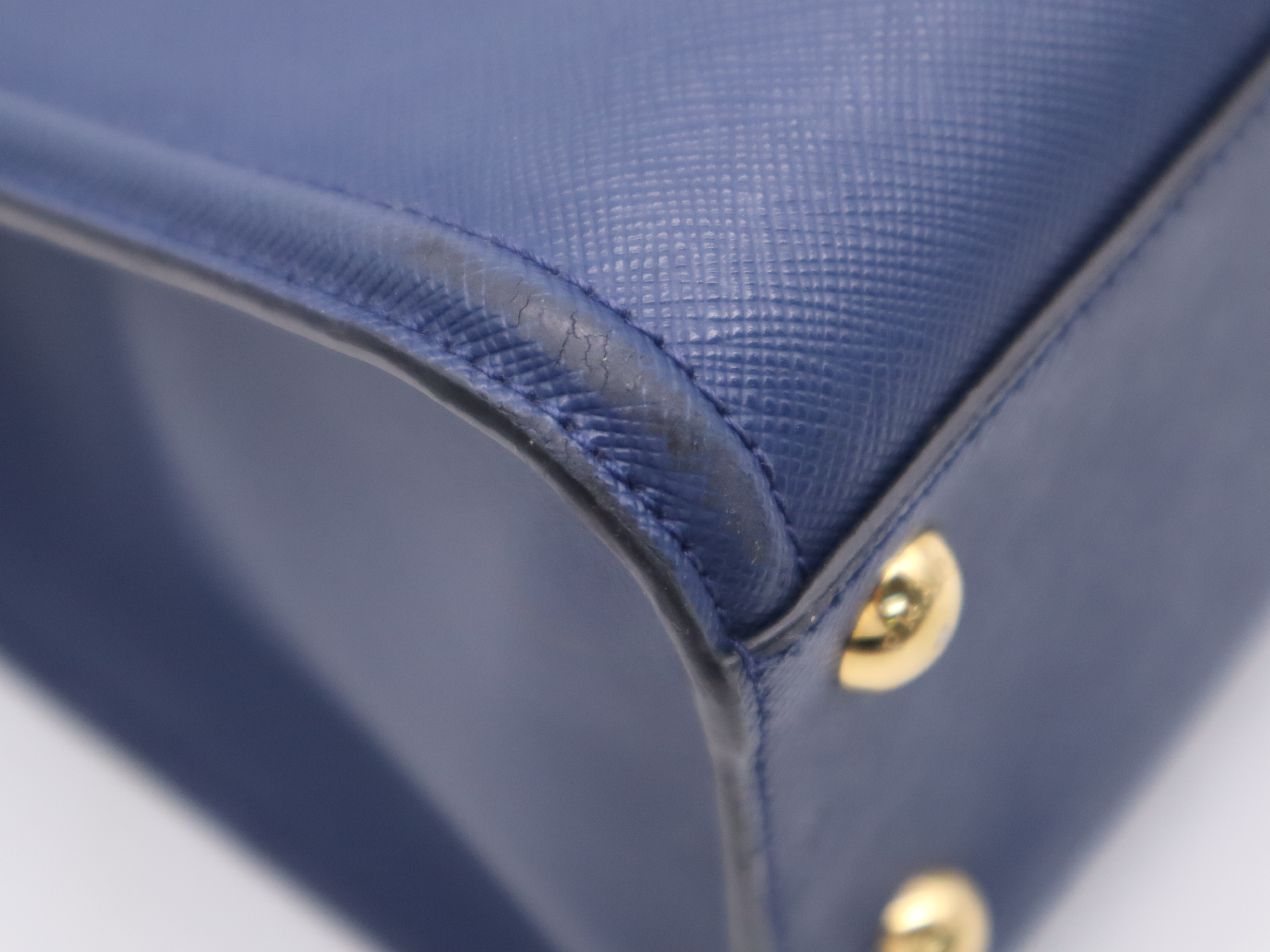 Leather 2-Way Tote Bag, Blue with Gold Hardware — view 12