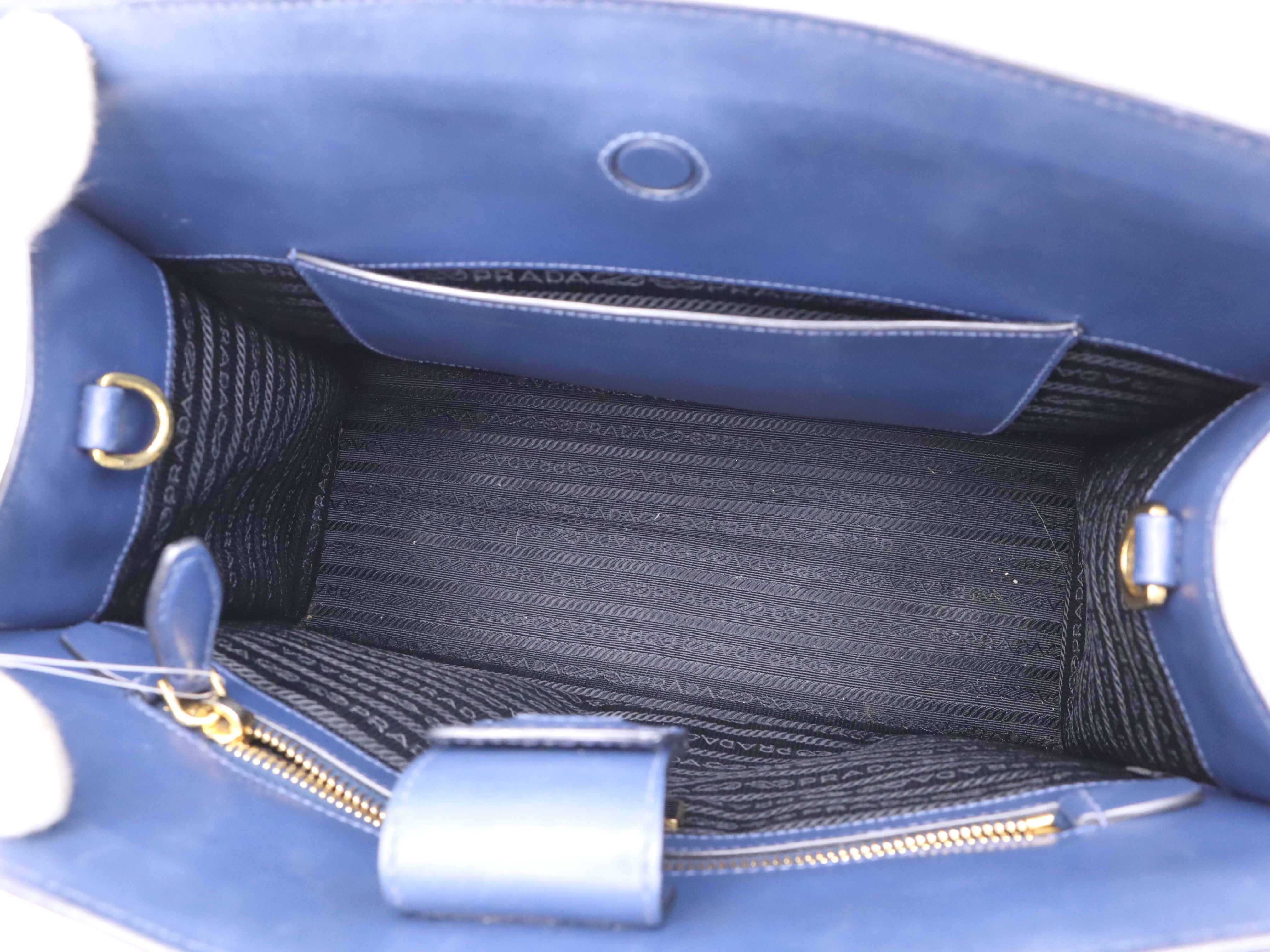 Leather 2-Way Tote Bag, Blue with Gold Hardware — view 13