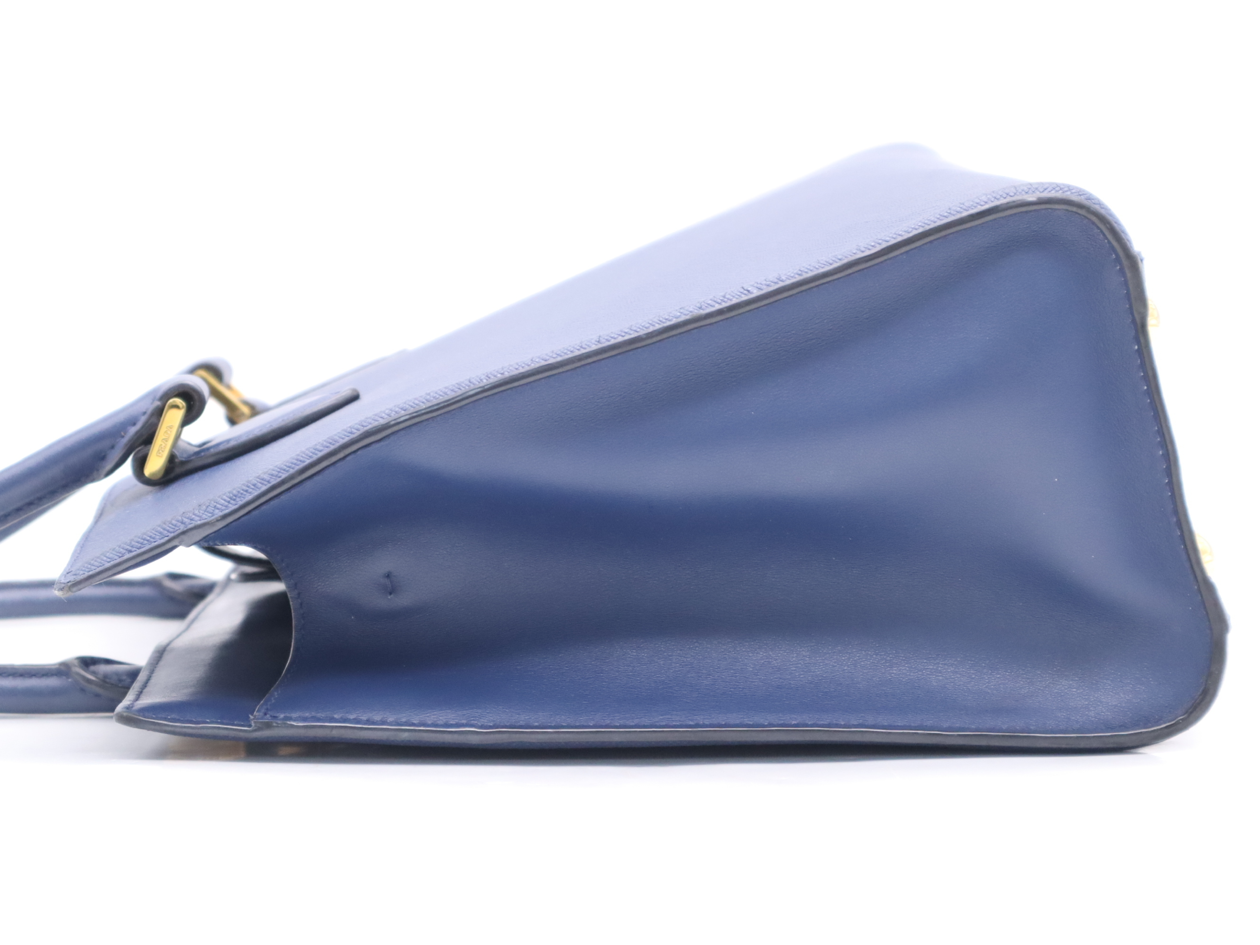 Leather 2-Way Tote Bag, Blue with Gold Hardware — view 3