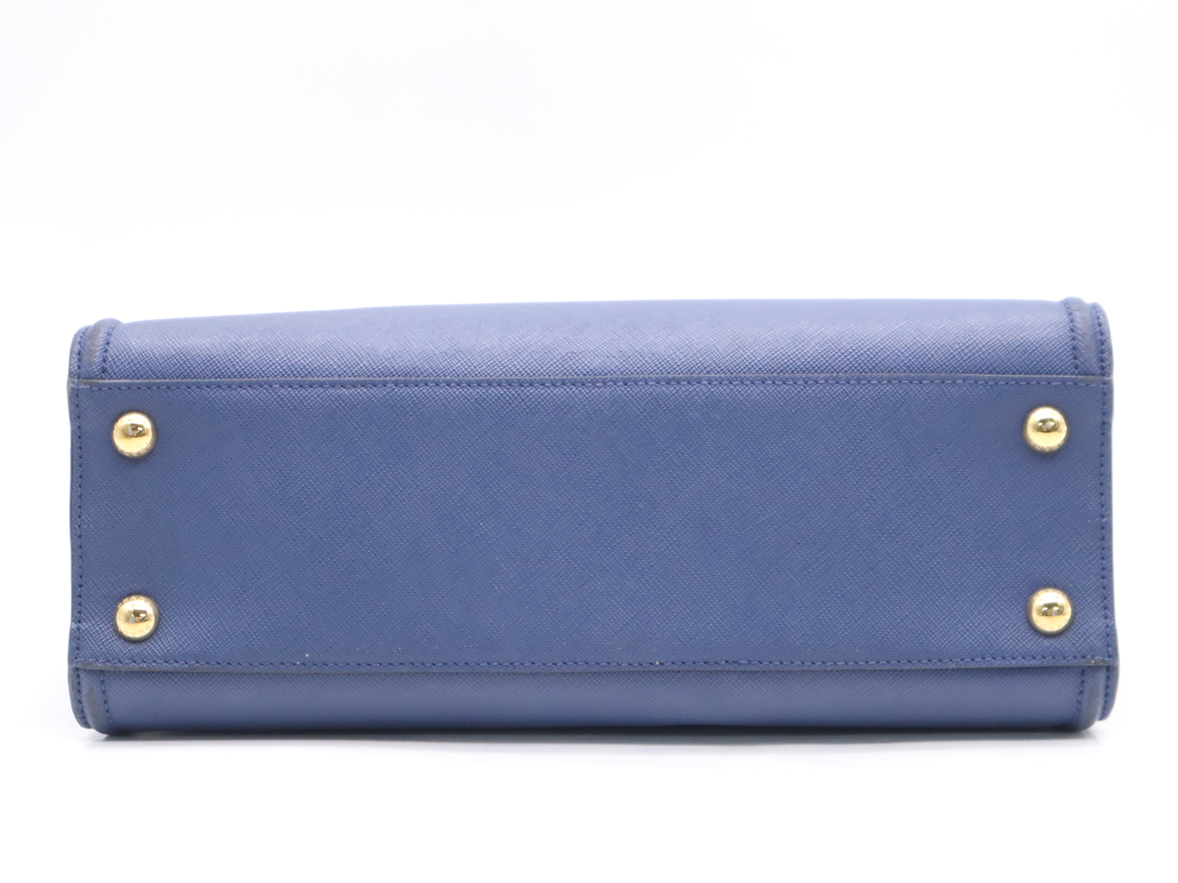 Leather 2-Way Tote Bag, Blue with Gold Hardware — view 4