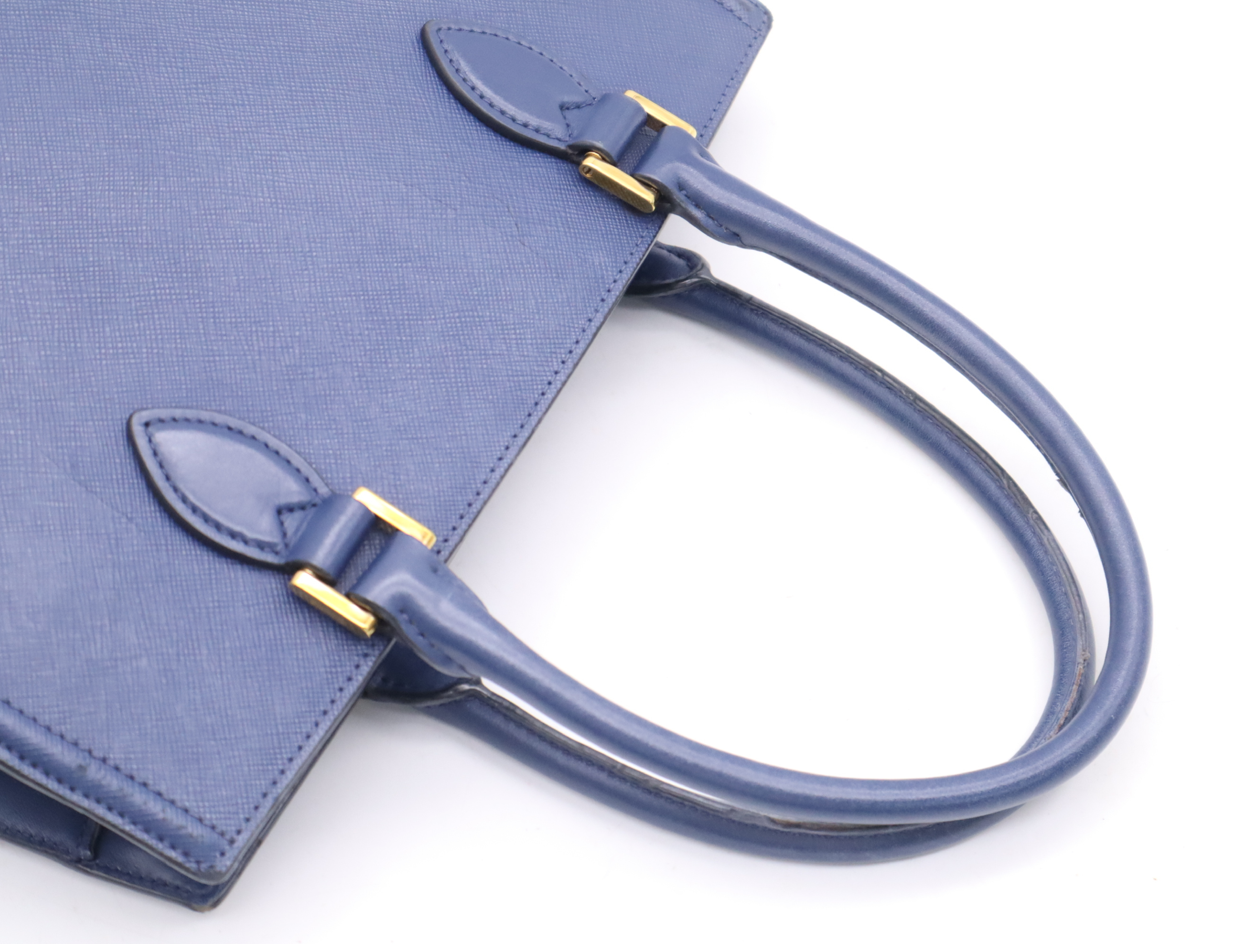 Leather 2-Way Tote Bag, Blue with Gold Hardware — view 6