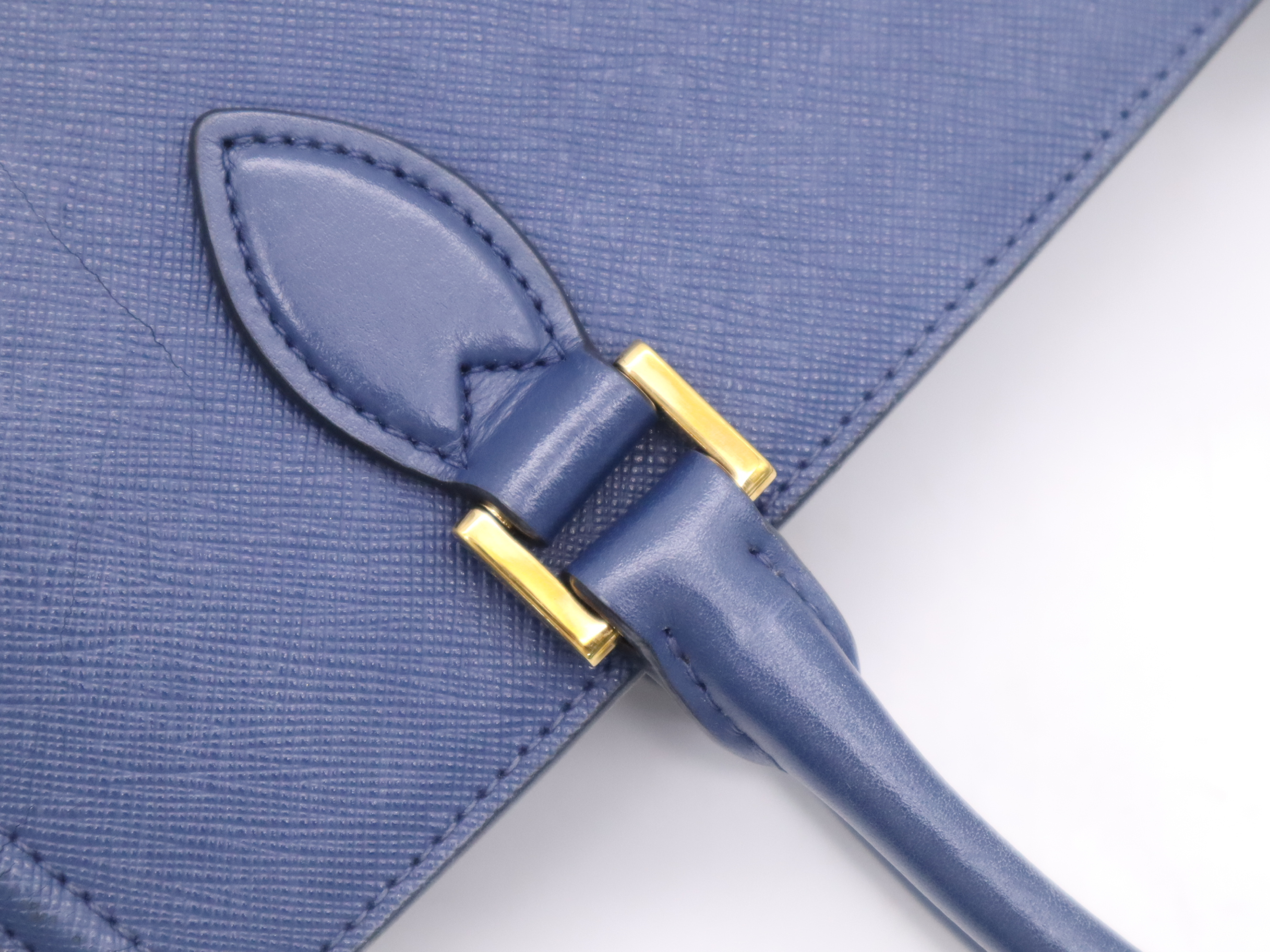 Leather 2-Way Tote Bag, Blue with Gold Hardware — view 7