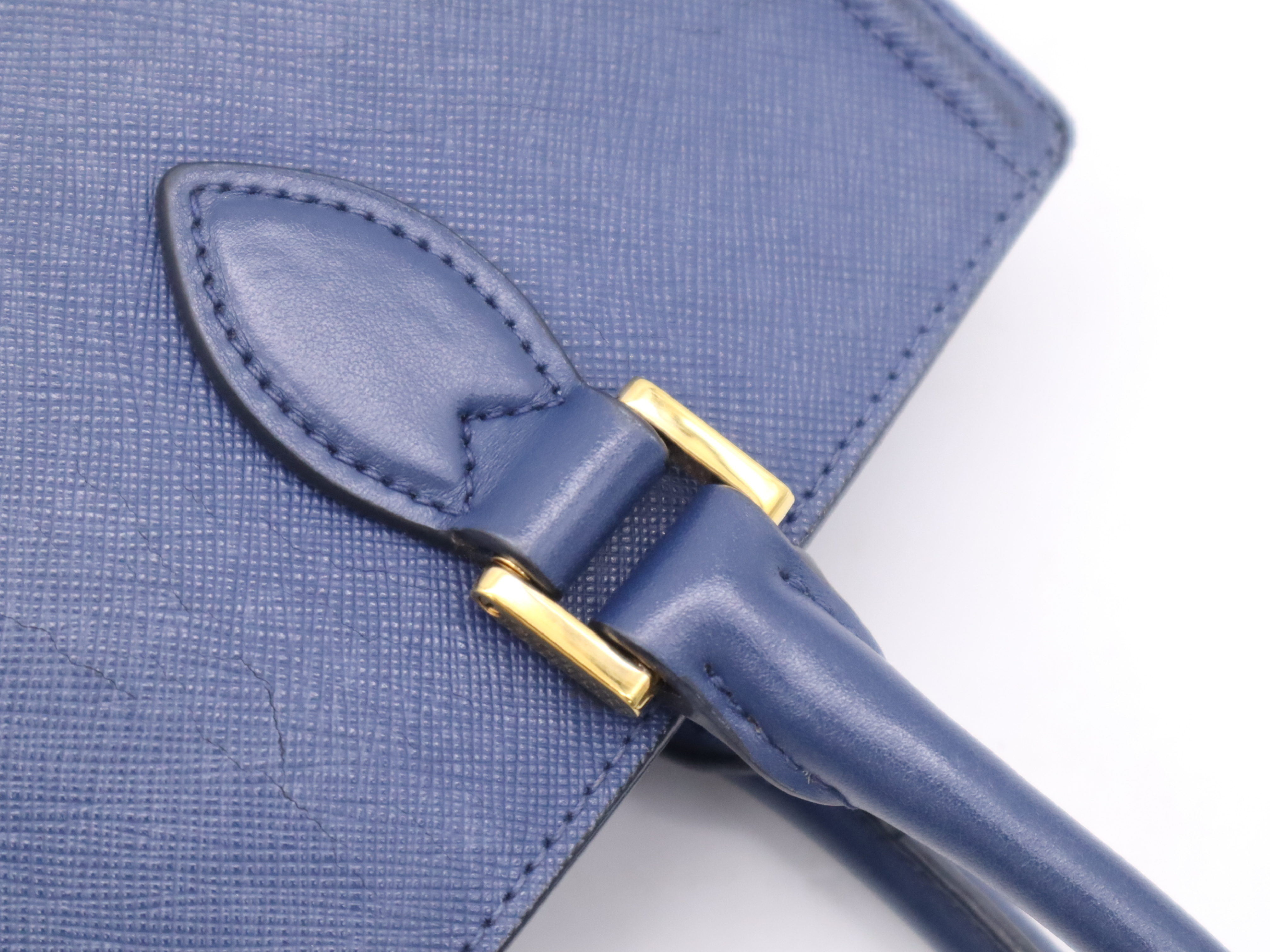 Leather 2-Way Tote Bag, Blue with Gold Hardware — view 8