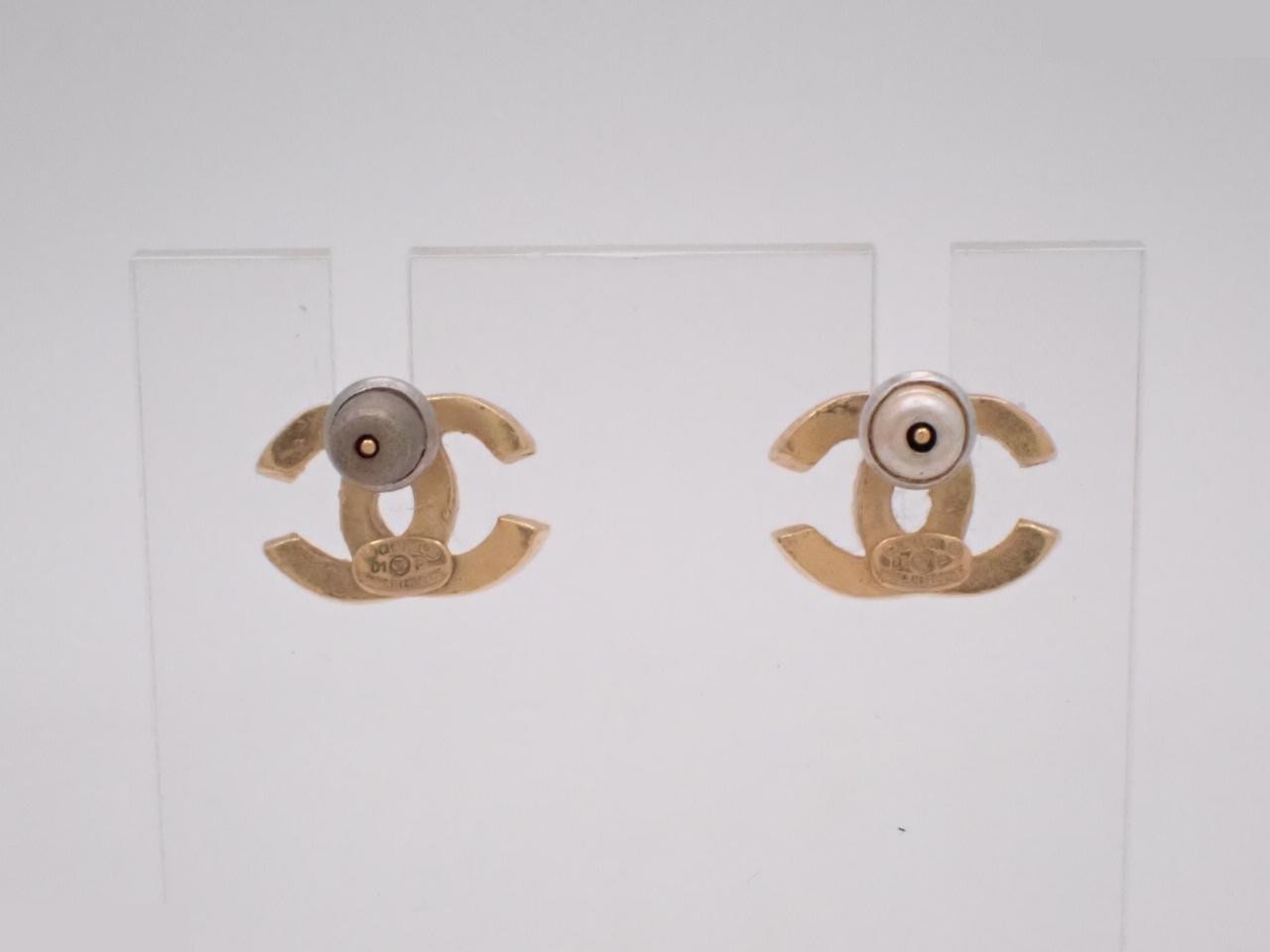 Coco Mark Earrings, Rhinestone, Gold — view 2