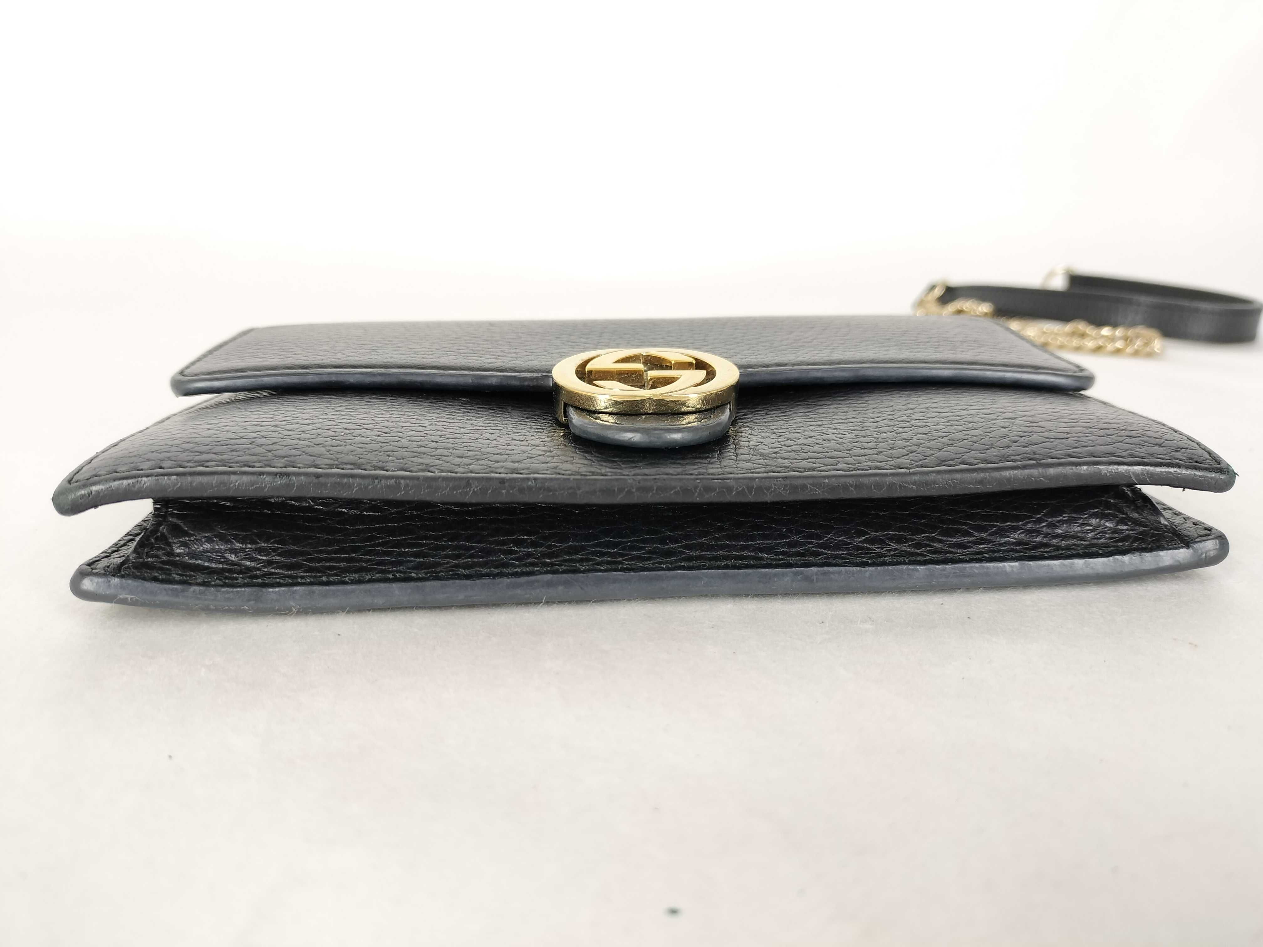 Black Chain Shoulder Bag with Gold Hardware GG Chain Wallet Interlocking Shoulder Bag — view 7