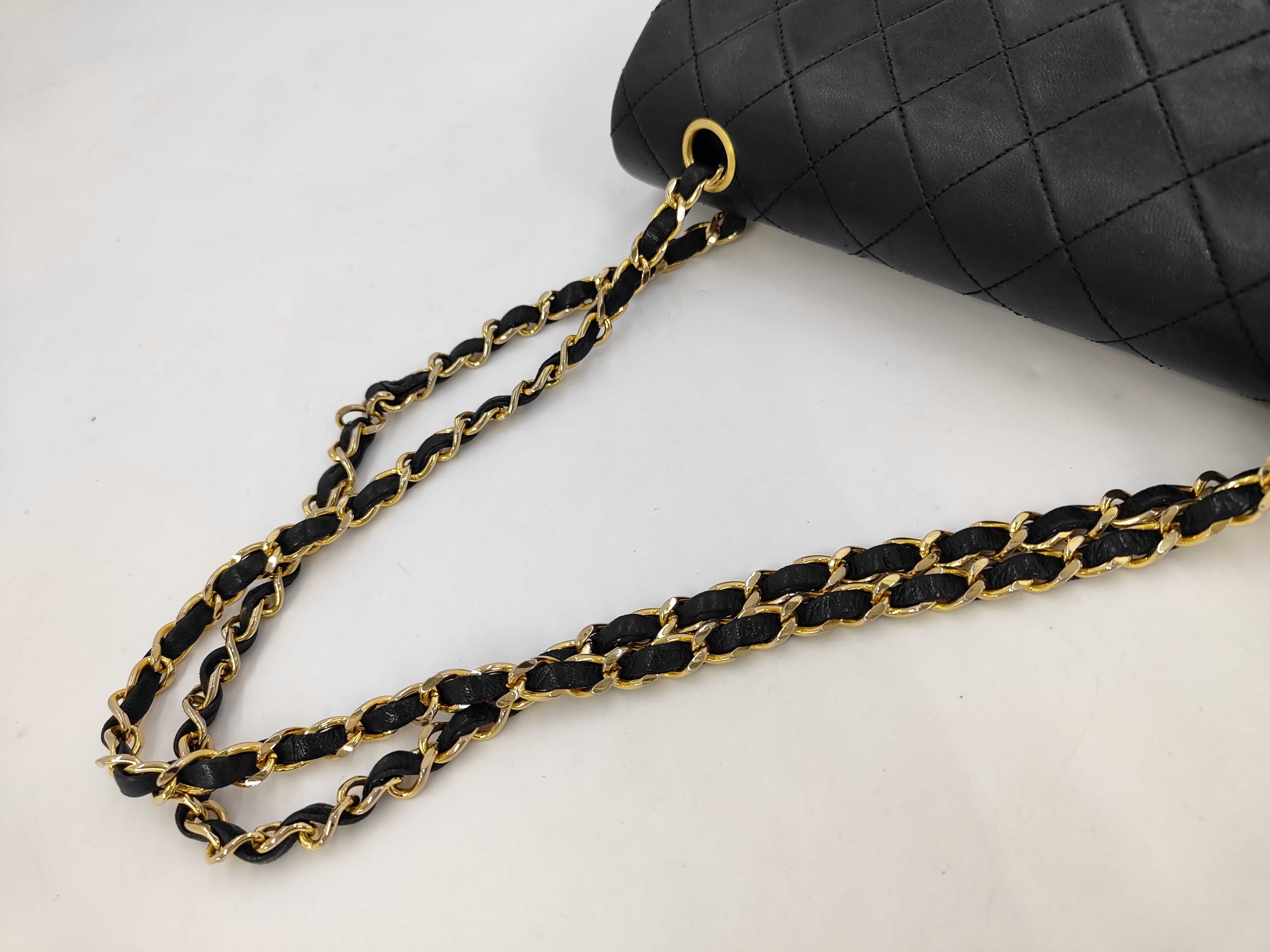 Matelassé 25 Double Flap Chain Lambskin Shoulder Bag with Gold Hardware (Black) — view 3