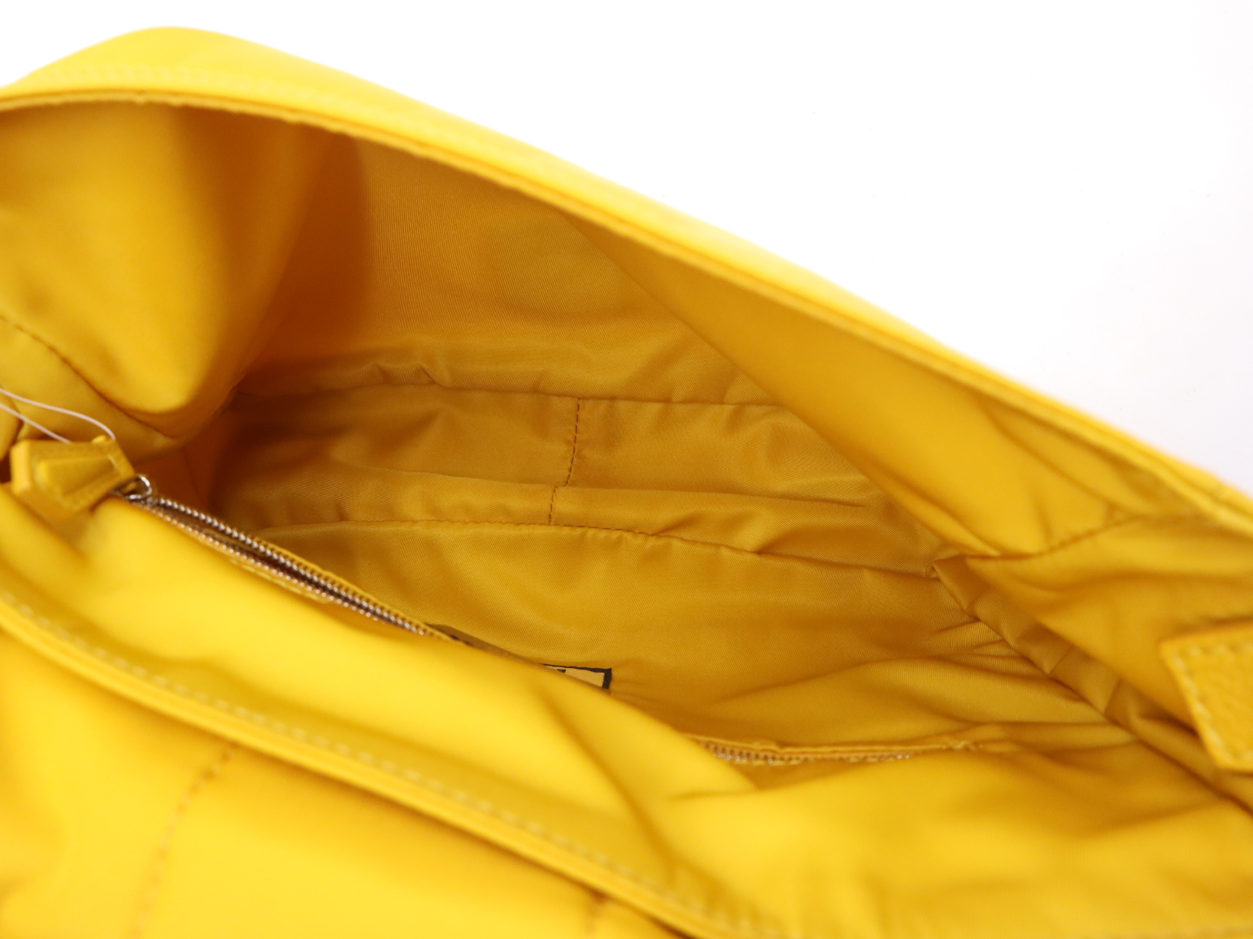 Nylon Mamma Bucket Messenger Bag, Yellow, Silver Hardware, with Shoulder Strap. — view 11