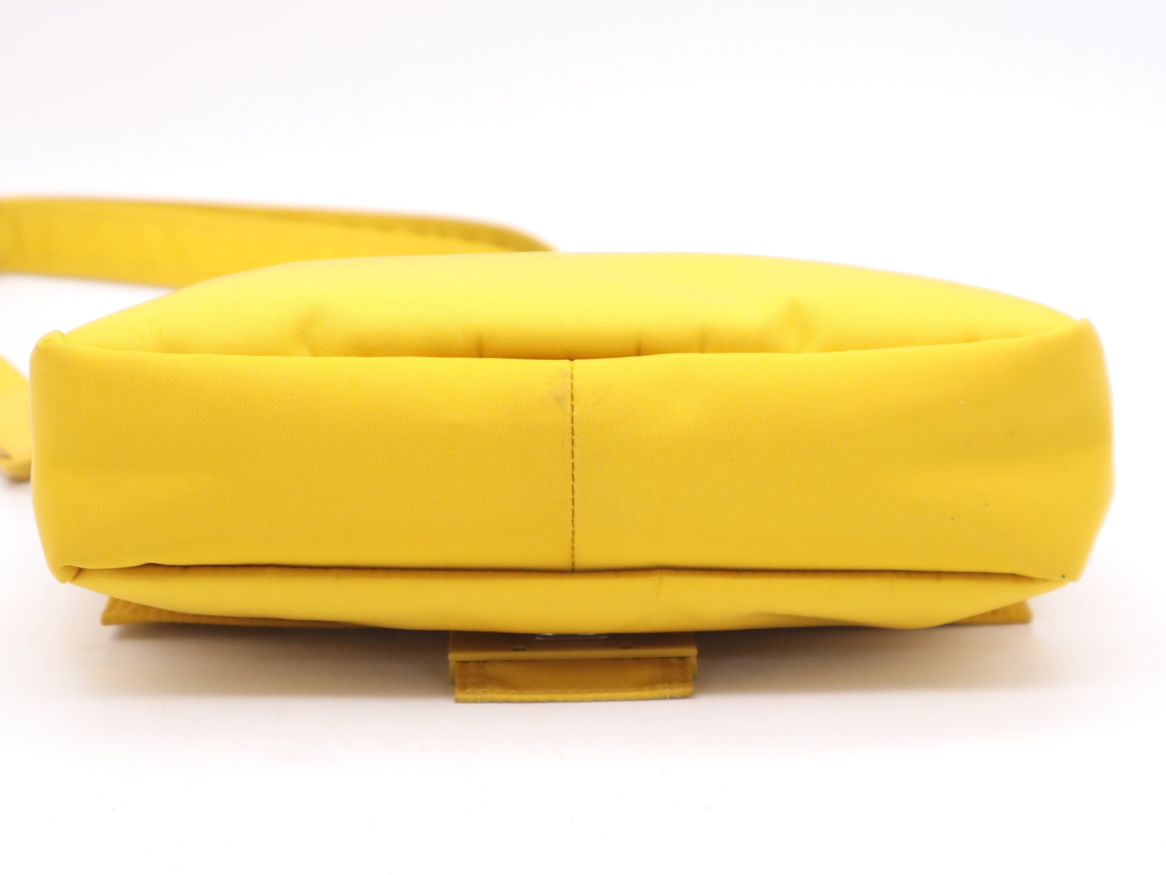 Nylon Mamma Bucket Messenger Bag, Yellow, Silver Hardware, with Shoulder Strap. — view 4