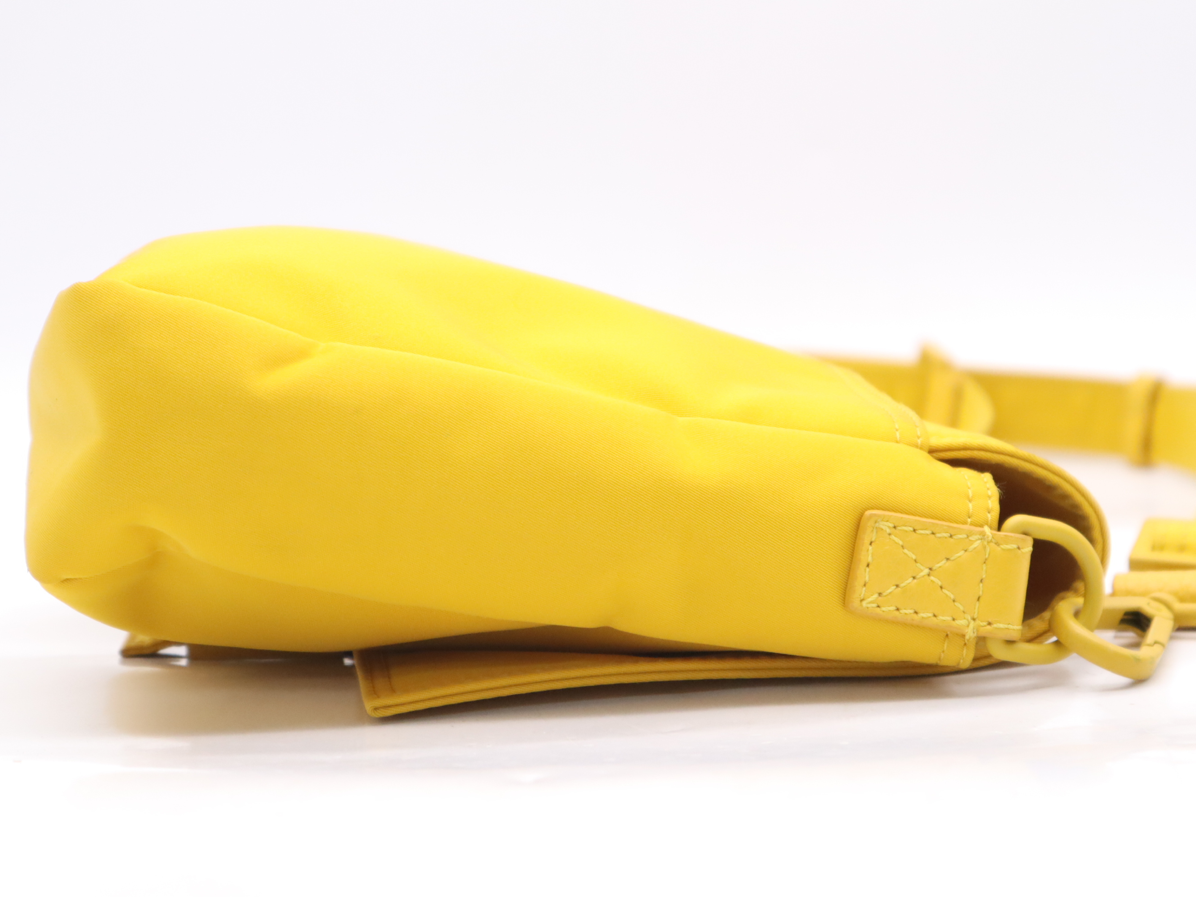 Nylon Mamma Bucket Messenger Bag, Yellow, Silver Hardware, with Shoulder Strap. — view 5