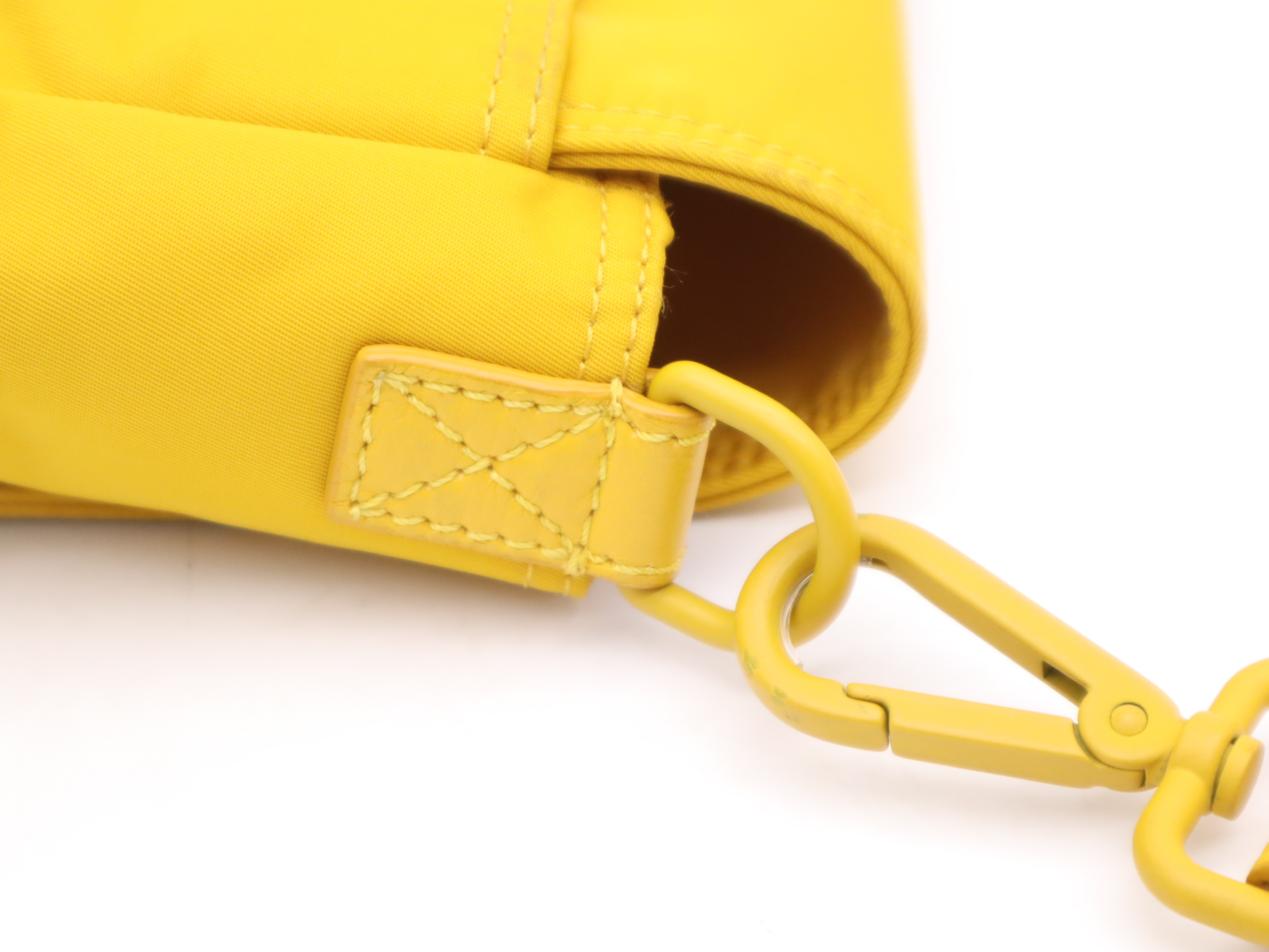 Nylon Mamma Bucket Messenger Bag, Yellow, Silver Hardware, with Shoulder Strap. — view 6