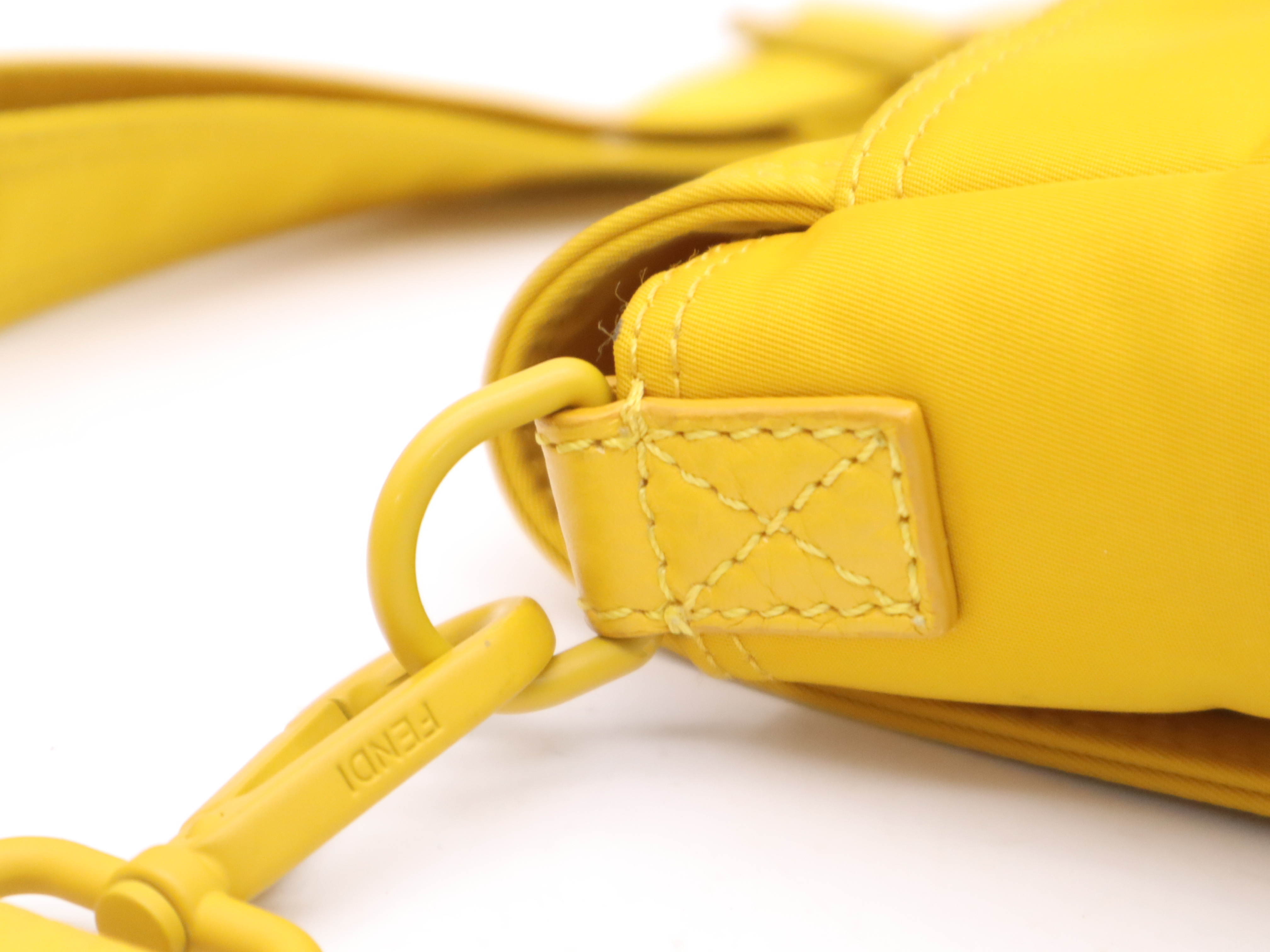 Nylon Mamma Bucket Messenger Bag, Yellow, Silver Hardware, with Shoulder Strap. — view 7