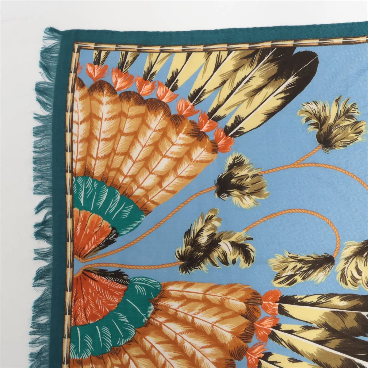 scarf, cashmere x silk, blue, some wear, snags, — view 2