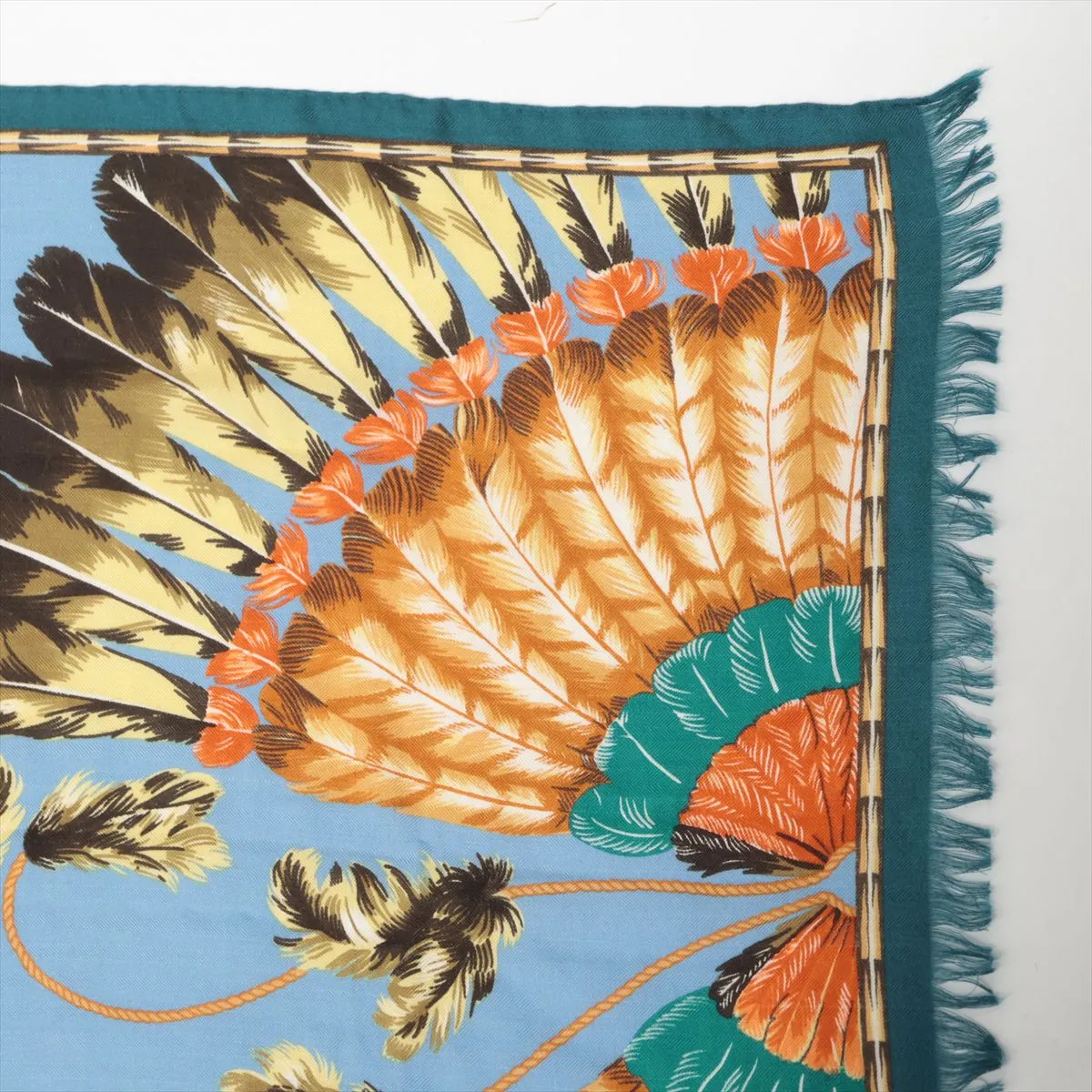 scarf, cashmere x silk, blue, some wear, snags, — view 3